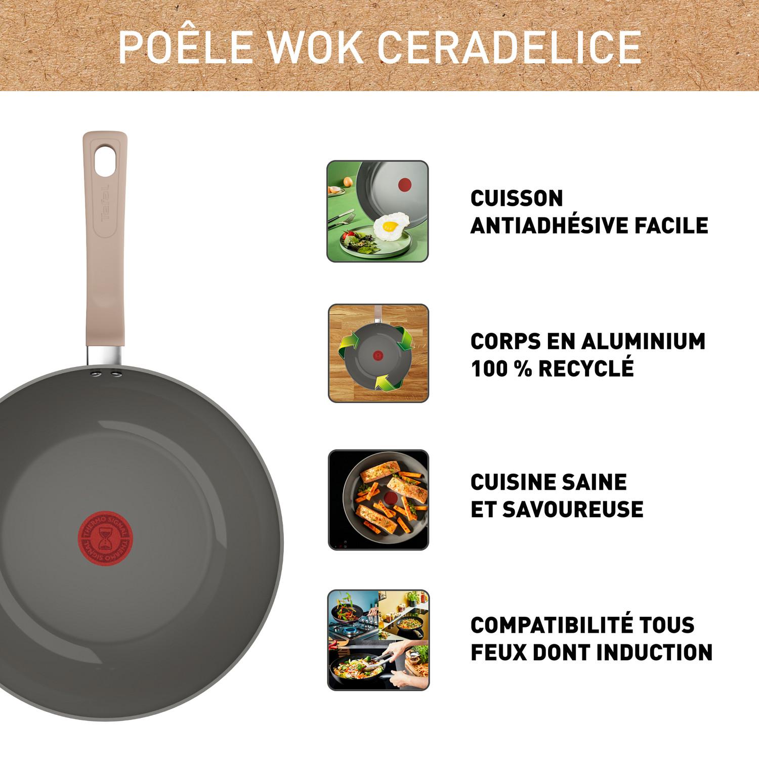 Voir la diapositive 2 : TEFAL Wok 28 cm céramique DELICE tous feux dont induction