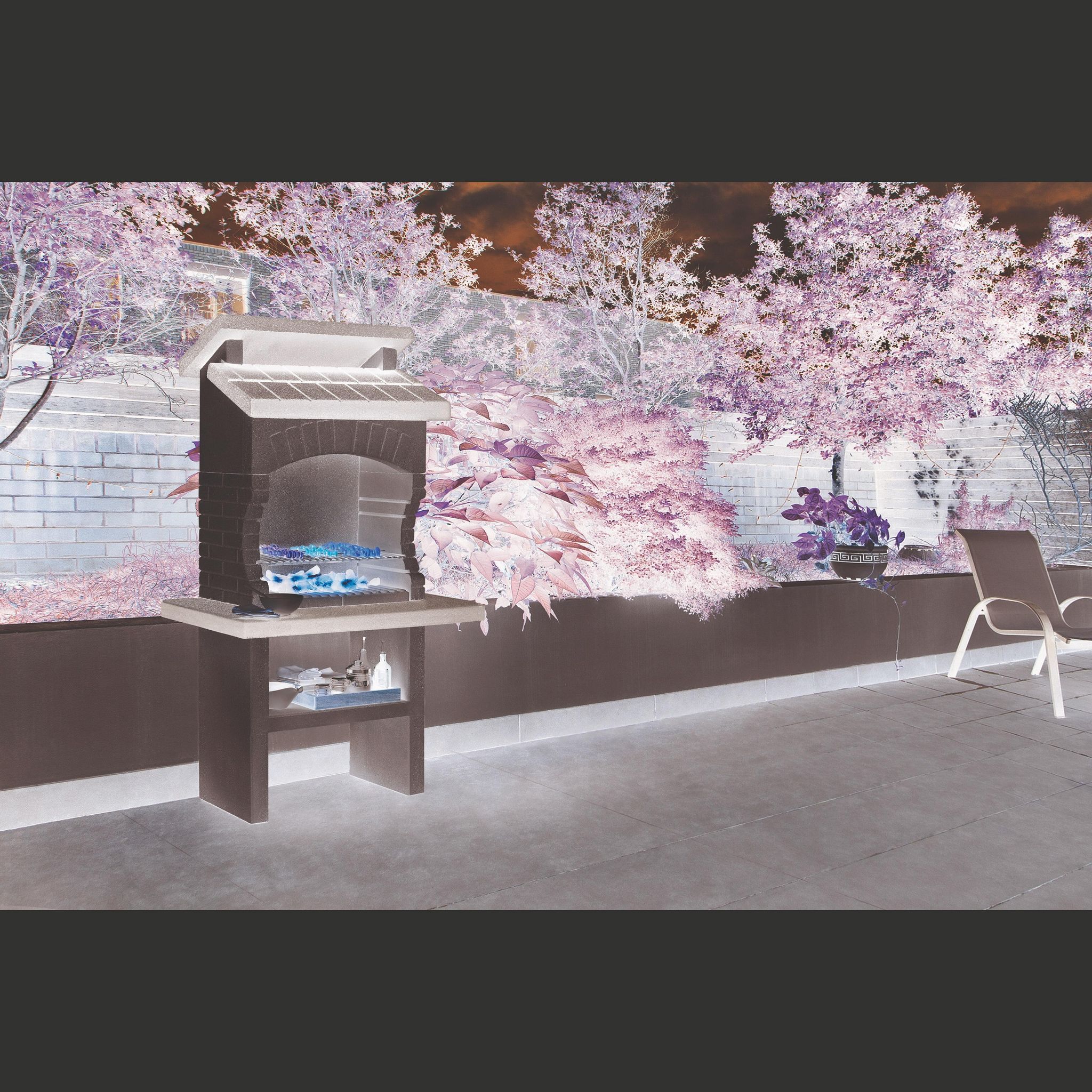 Voir la diapositive 2 : PALAZZETTI Barbecue fixe charbon - En pierre blanche - 68x40cm - OLBIA