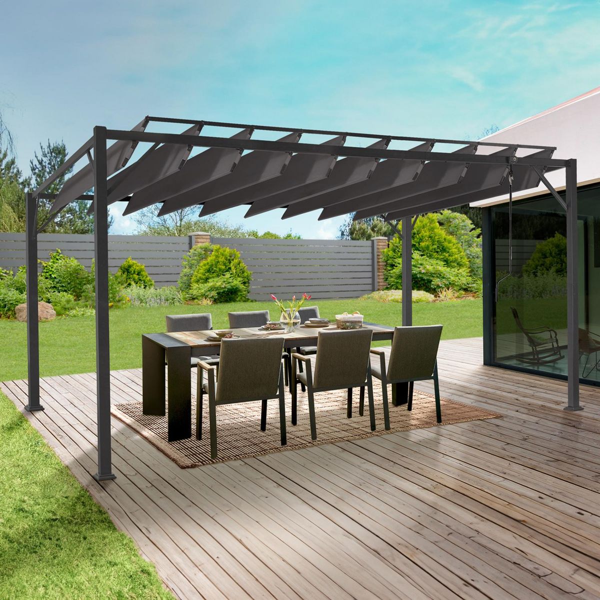 INKAZEN Pergola à lames orientables 4x3 m - gris - VENICE