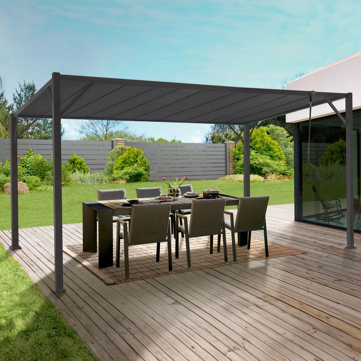 INKAZEN Pergola à lames orientables 4x3 m - gris - VENICE