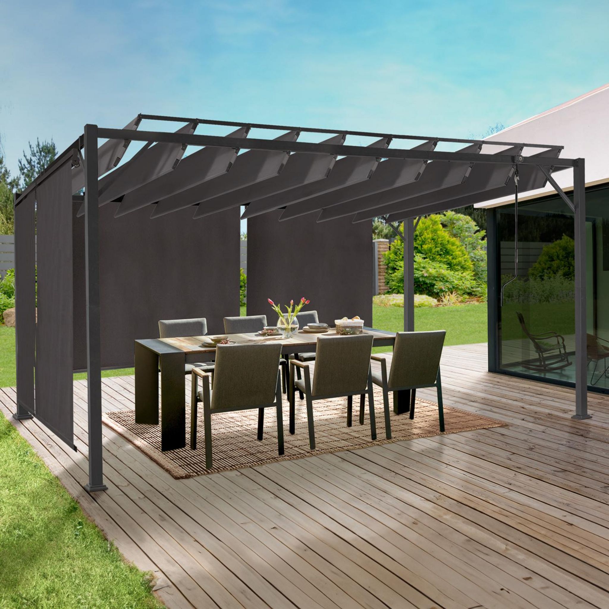INKAZEN Pergola avec stores à lames orientables 4x3 m - gris - VENICE ...