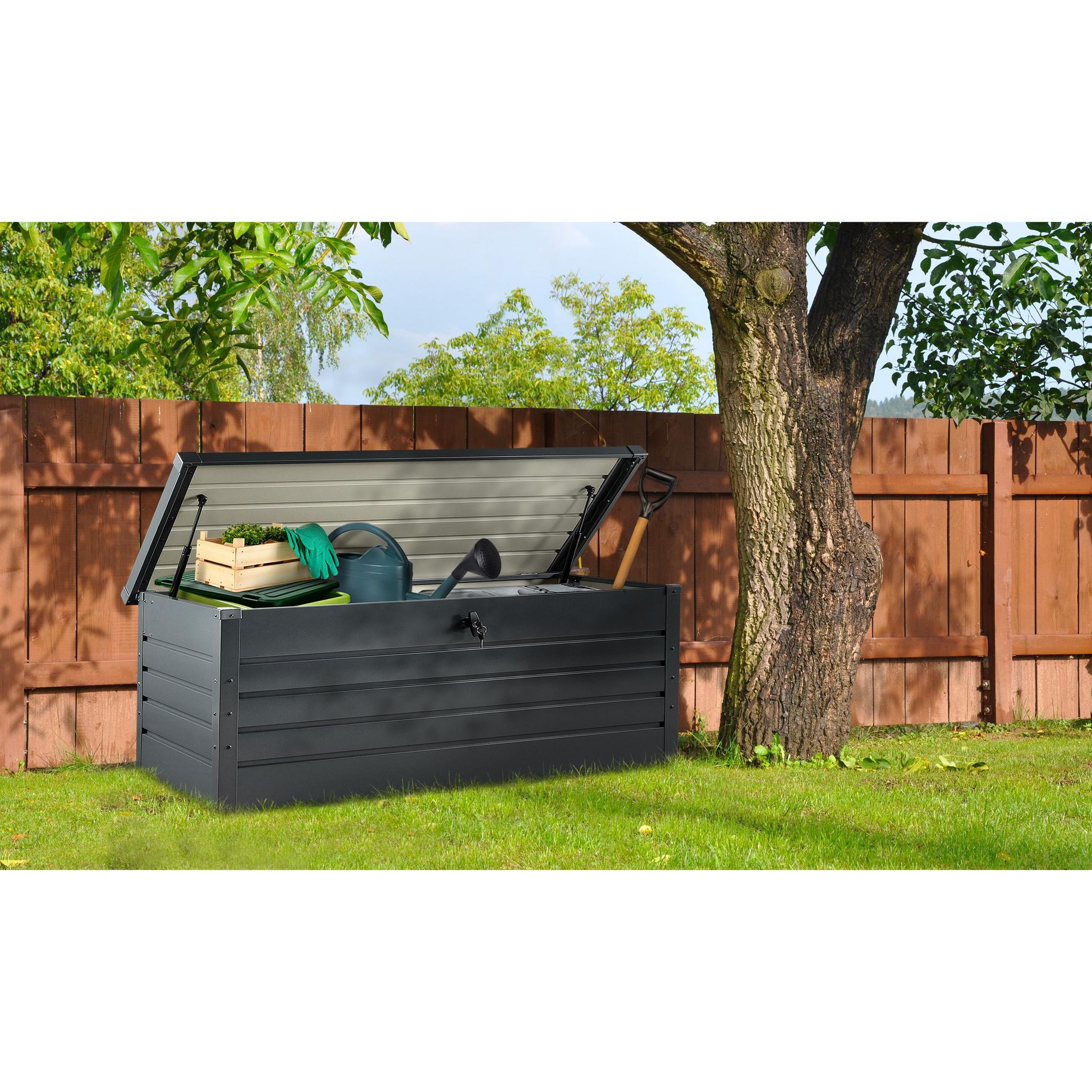 Voir la diapositive 2 : JARDIKT Coffre de jardin en métal gris anthracite - 870L