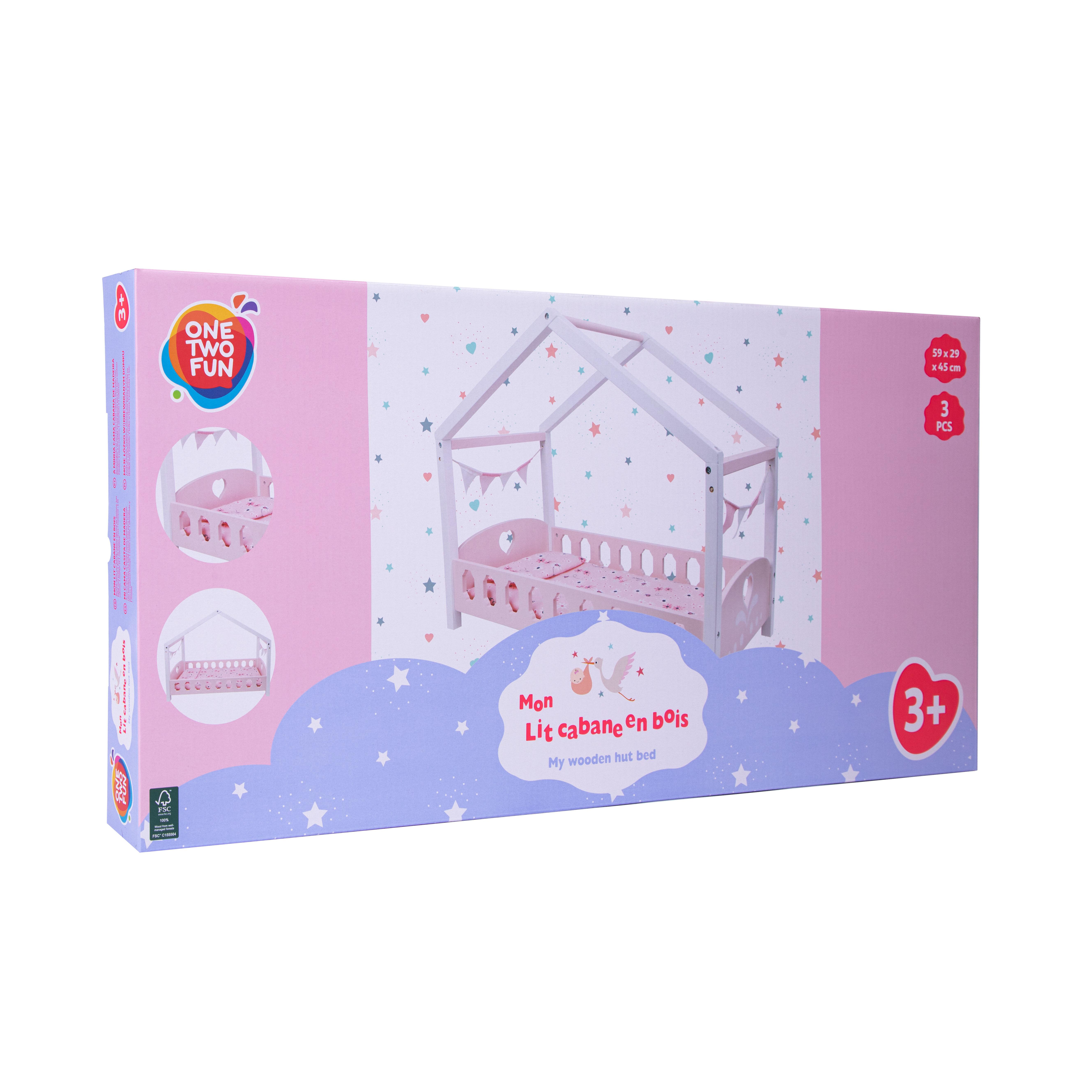 Voir la diapositive 2 : ONE TWO FUN Lit cabane pour poupée en bois