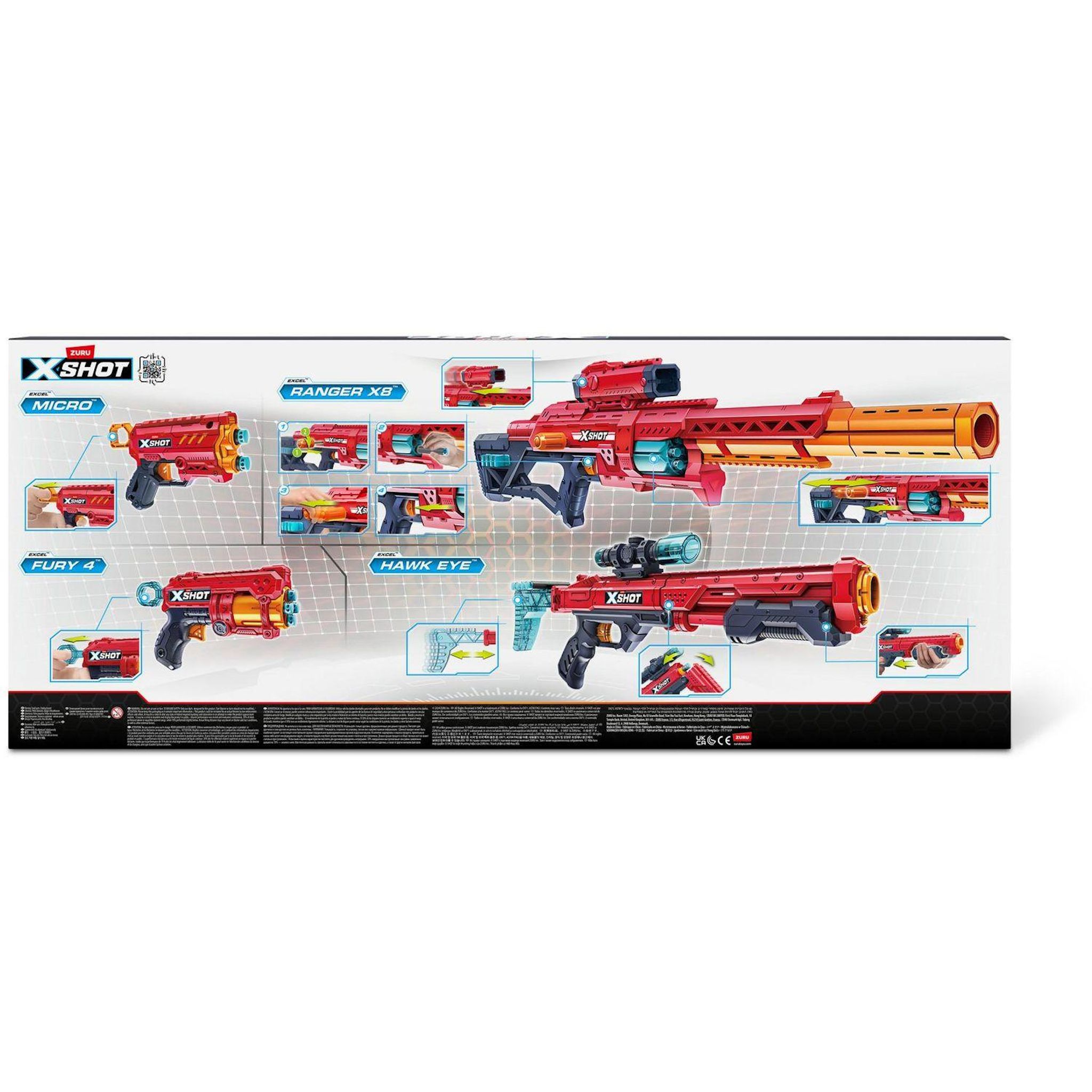 Voir la diapositive 5 : ZURU Blaster X-Shot Combopack avec Ranger X8 Hawk Eye-Fury 4-Micro et 24 Darts