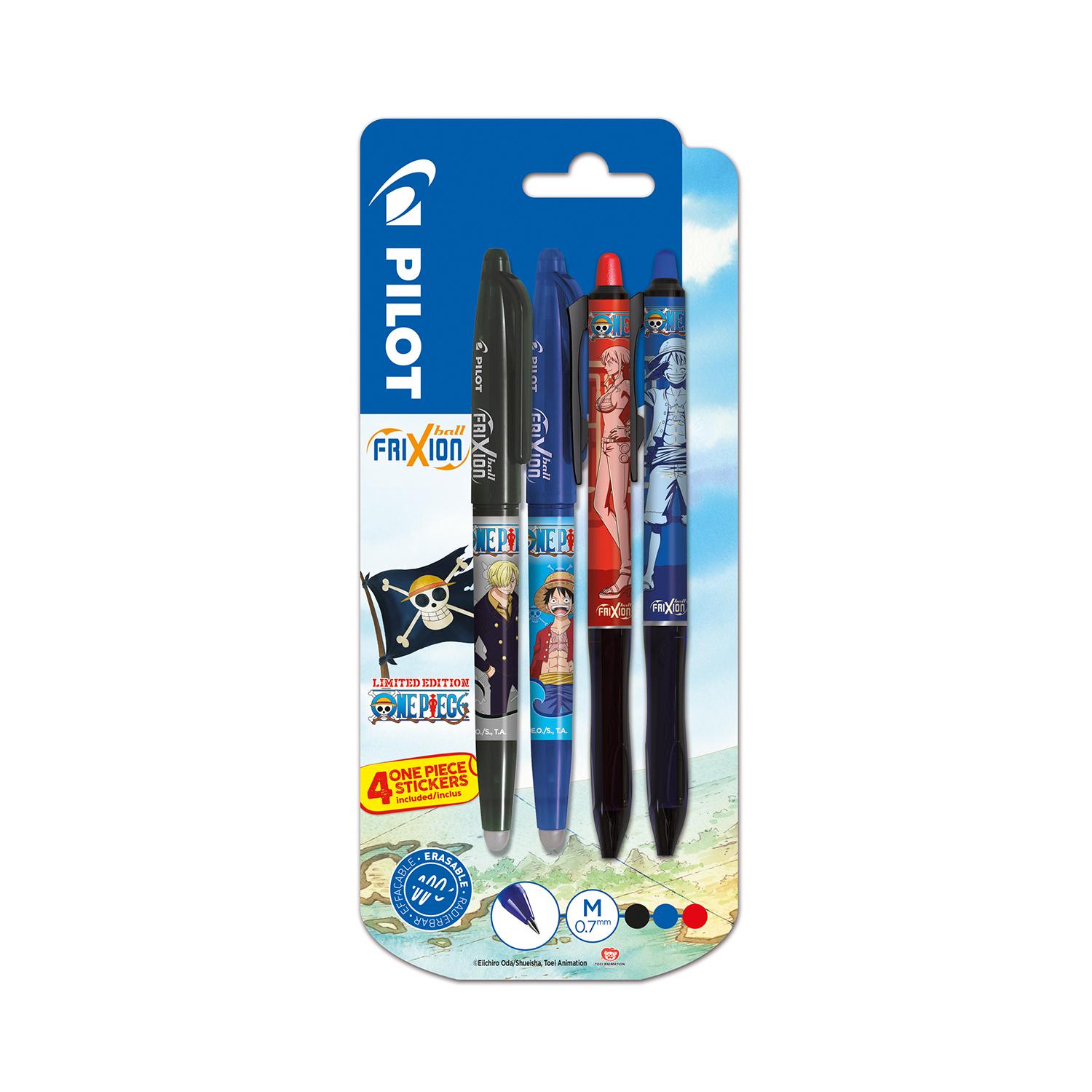 PILOT Stylos Frixion Ball x2 Noir et Bleu + Frixion Clicker x2 - One Piece