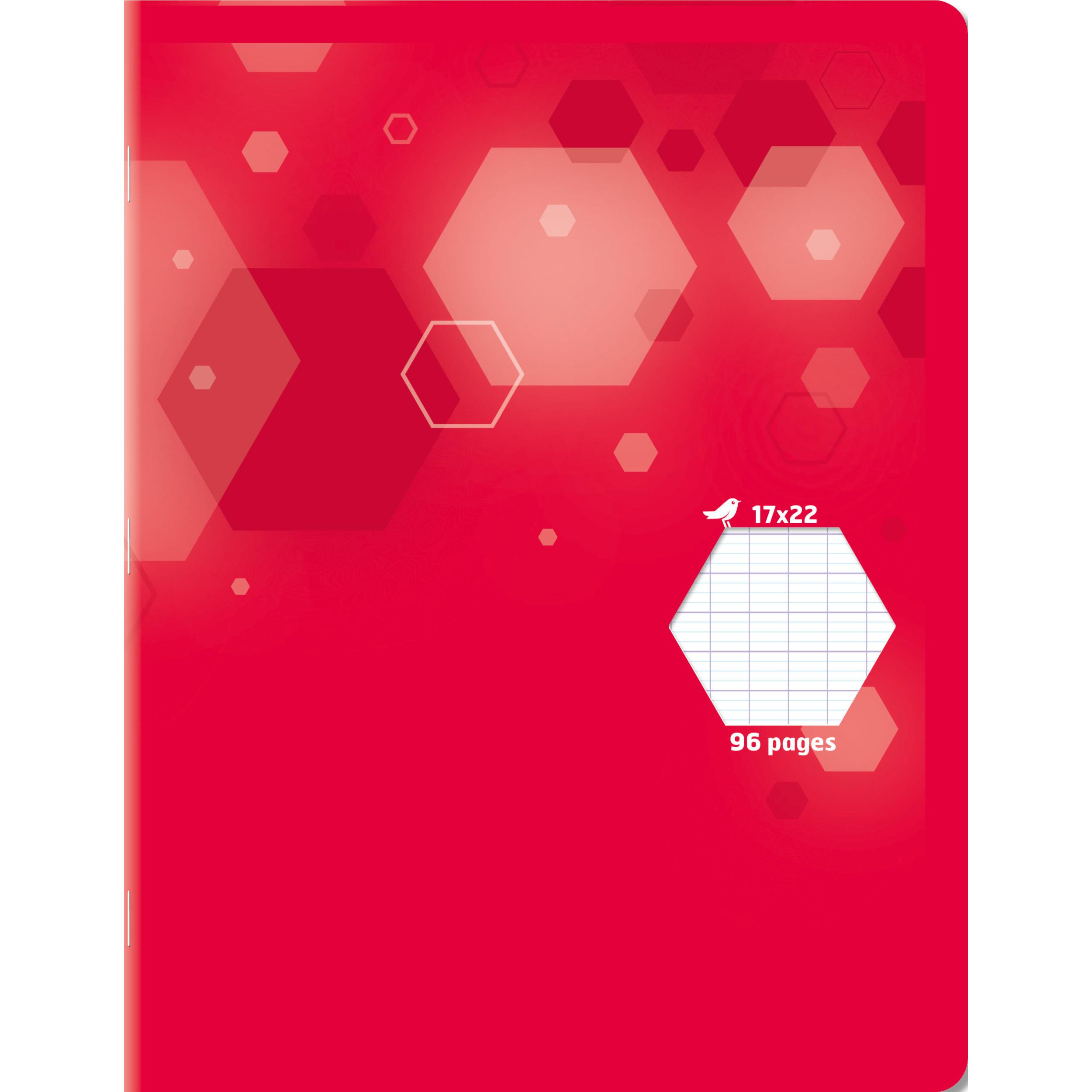 AUCHAN Cahier piqure polypro 96 pages 90g 17x22cm Seyes - Rouge