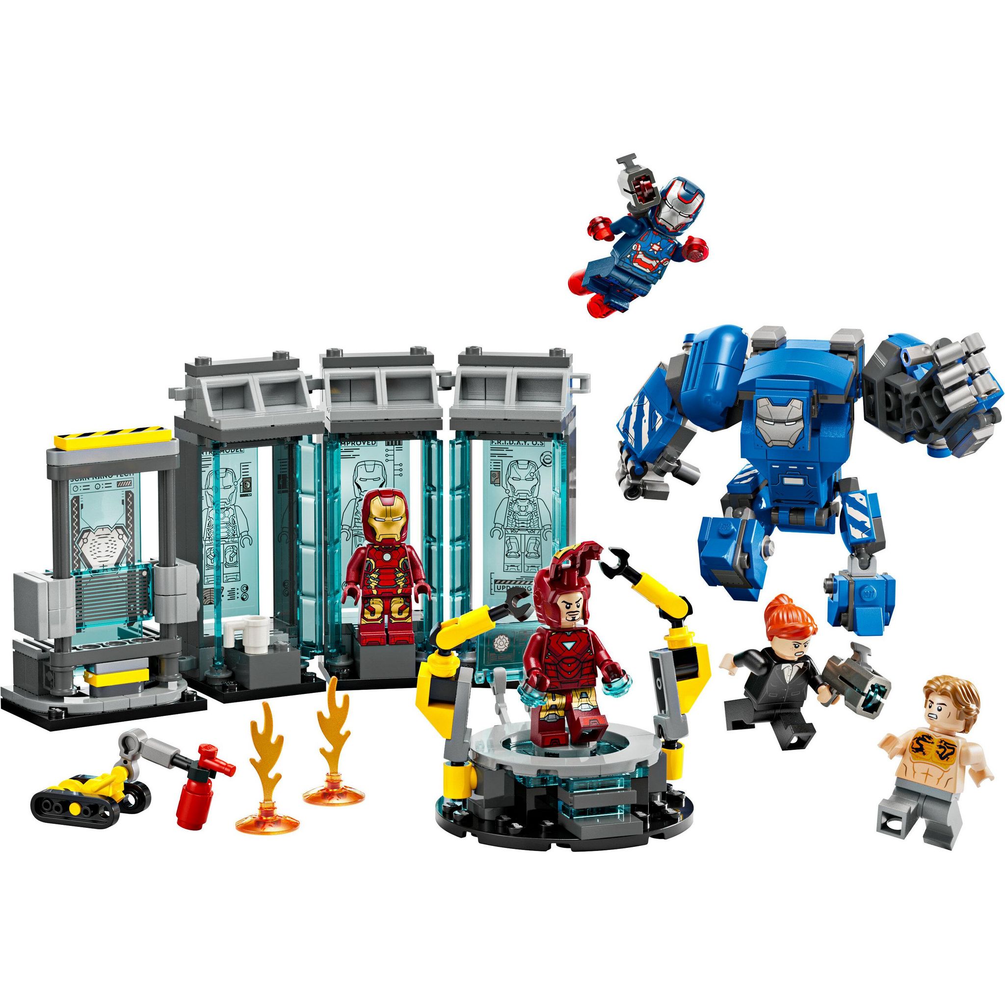 Voir la diapositive 2 : LEGO Marvel 76315 Le Laboratoire d’Iron Man : la Salle des Armures - Jouet garçon, 8 ans