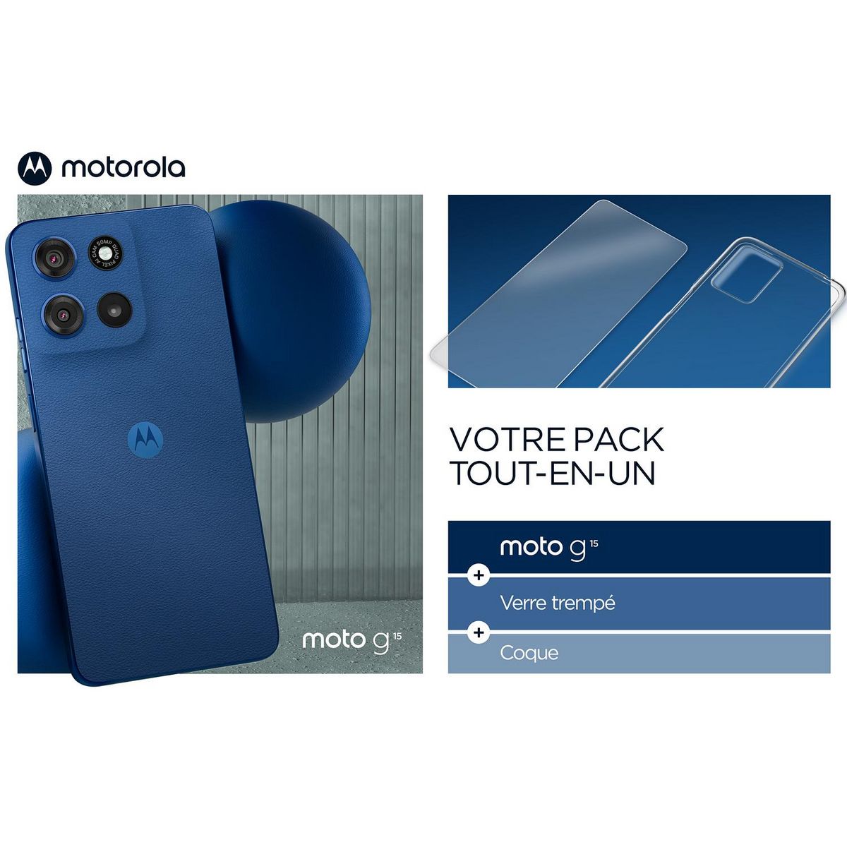 MOTOROLA Pack G15 4GO de RAM 128Go+Coque+Verre trempé