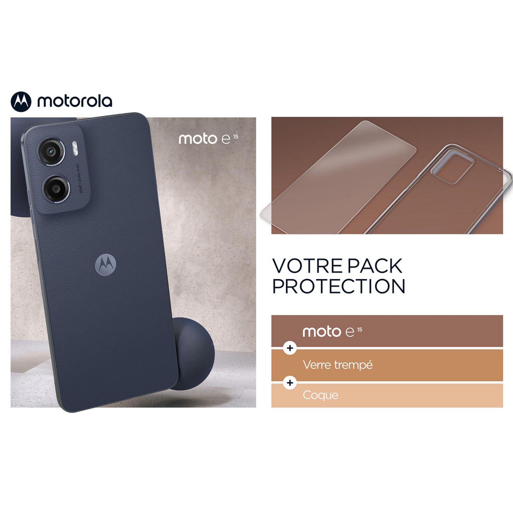 Voir la diapositive 3 : MOTOROLA Pack E15 2GO de Ram 64Go + Coque+Verre trempé