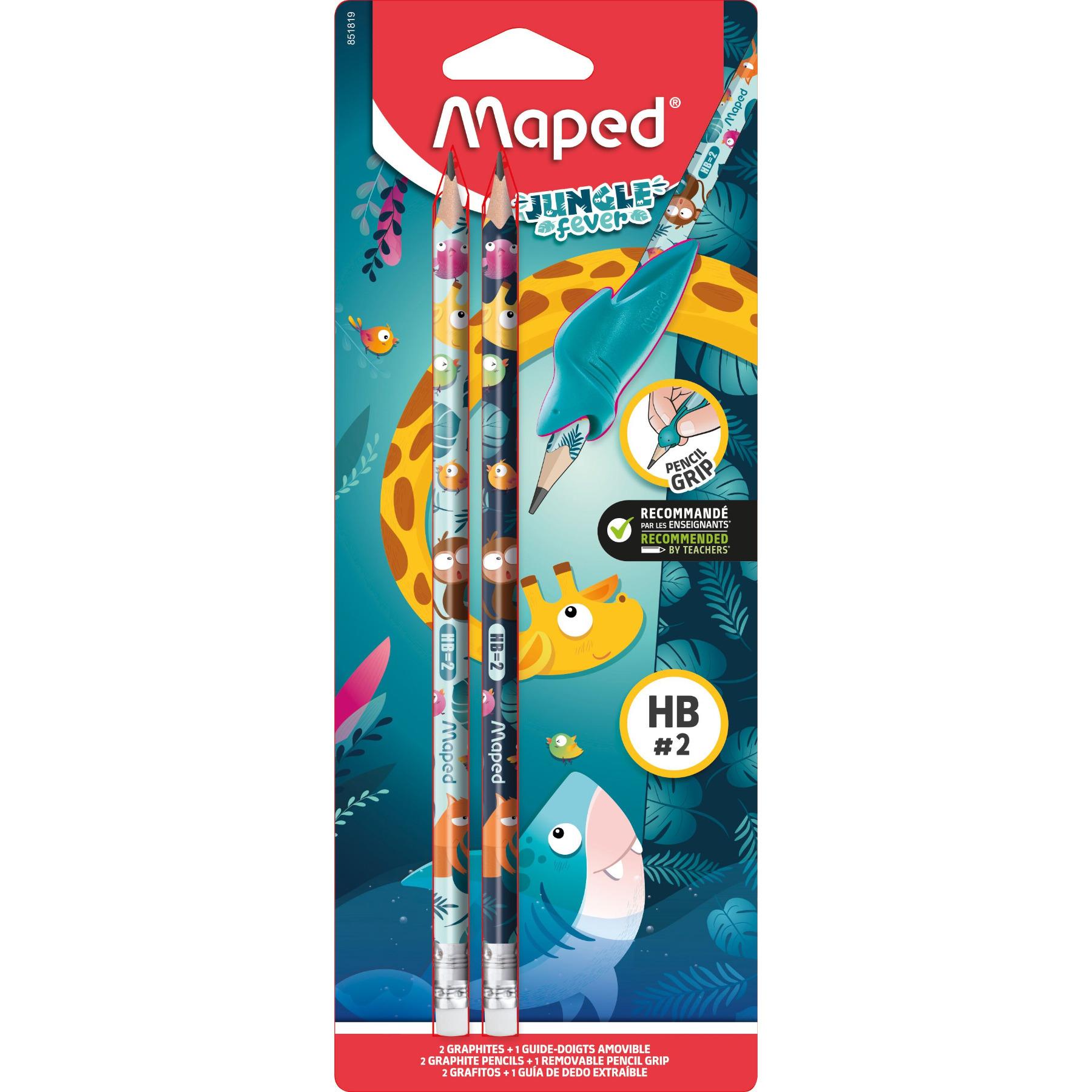 MAPED 2 crayons de papier + gomme + 1 guide doigt Jungle Fever