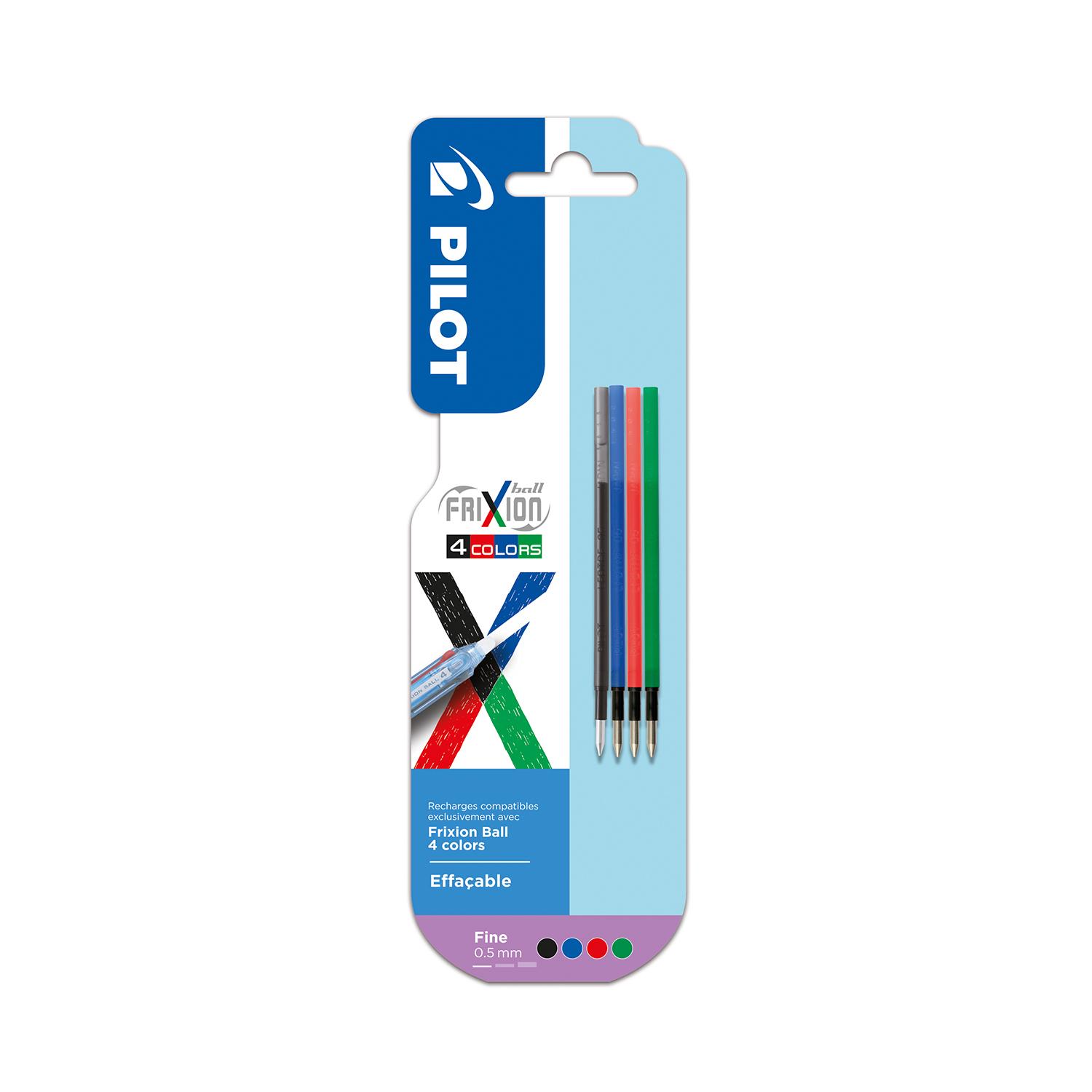 PILOT Recharge Frixion Ball x4 - Noir / Bleu / Rouge / Vert