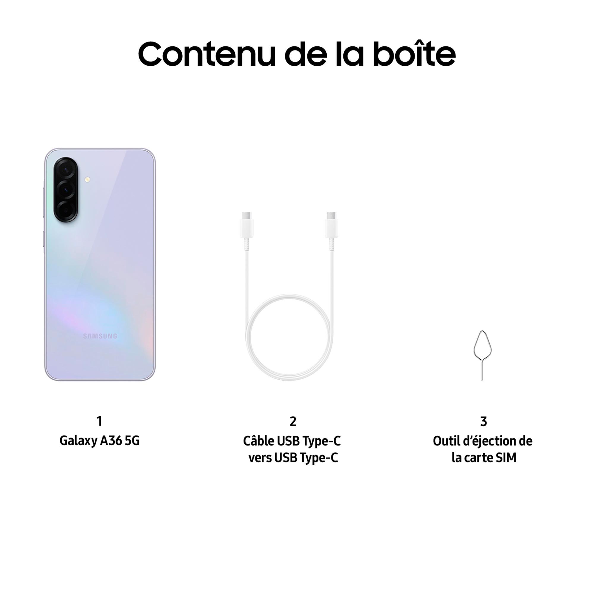 Voir la diapositive 8 : SAMSUNG Galaxy A36 5G AI Smartphone 128Go - Lavande