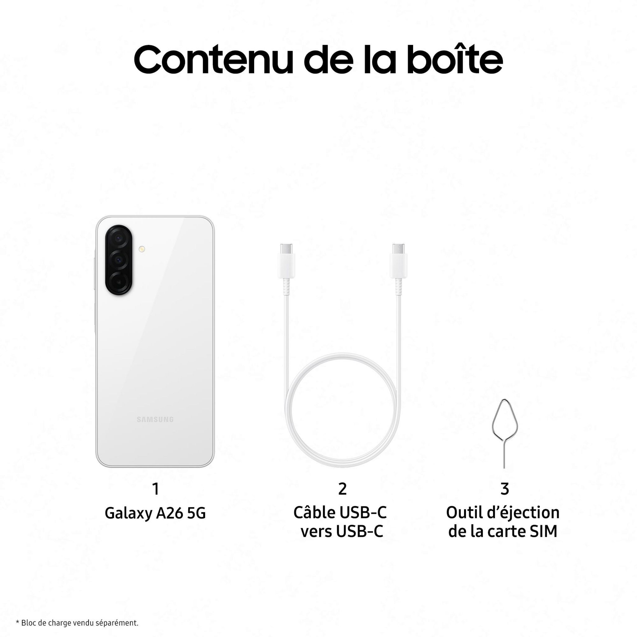 Voir la diapositive 8 : SAMSUNG Galaxy A26 5G AI Smartphone 128Go - Blanc