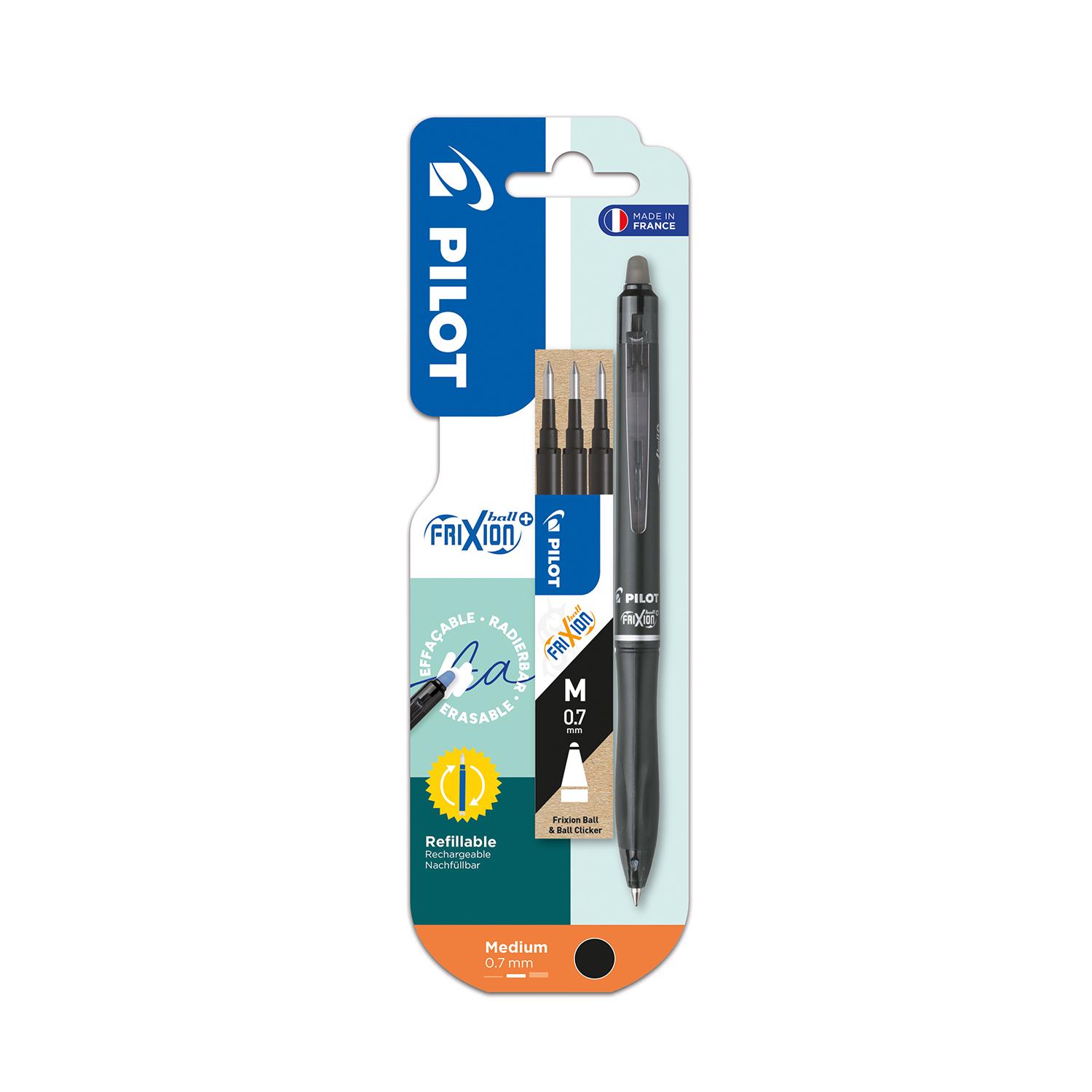 PILOT Stylo Frixion Ball Plus Noir + 3 recharges Noir