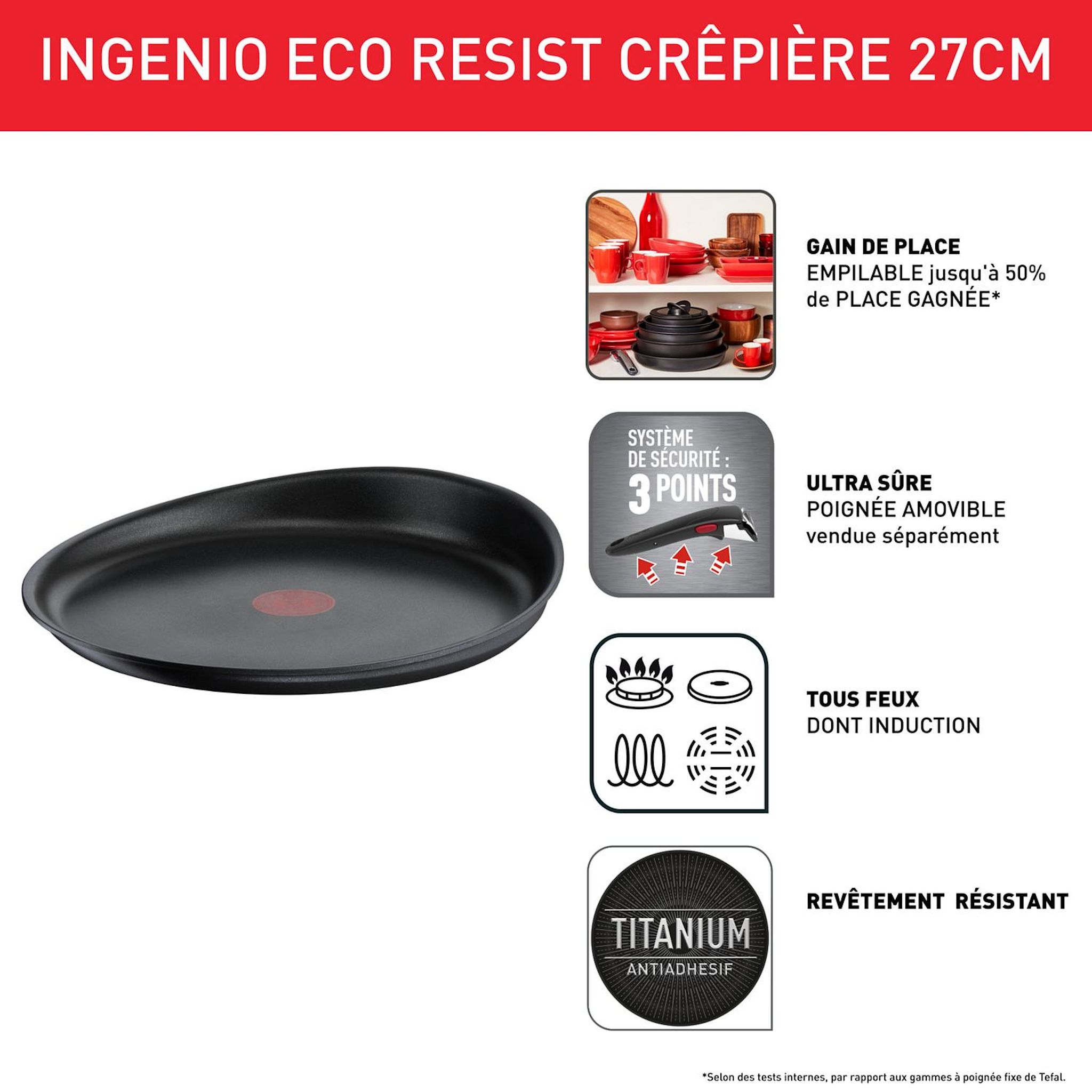 Voir la diapositive 2 : TEFAL Crêpière 27 cm tous feux dont induction INGENIO ECO RESIST