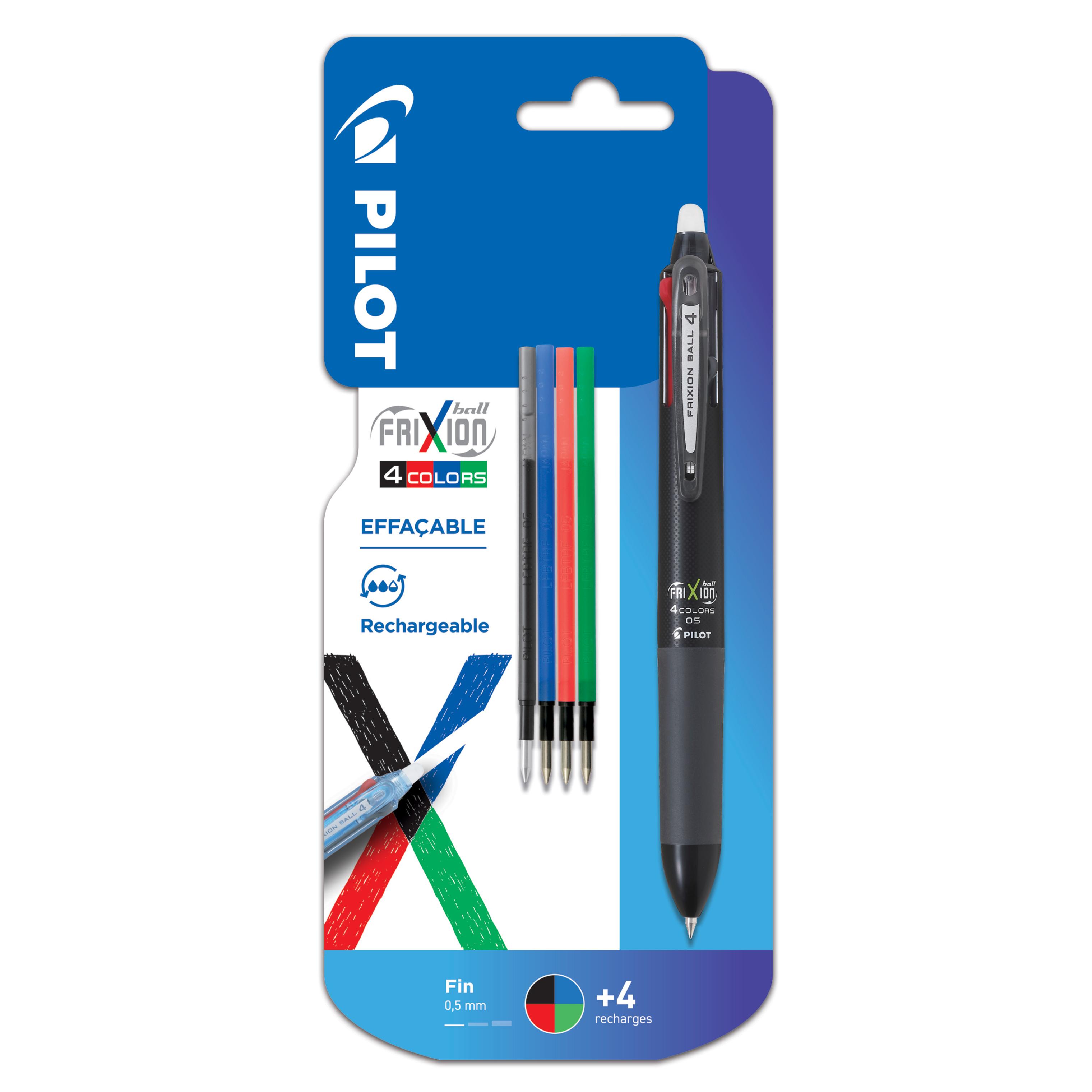 PILOT Stylo Frixion Ball 4 couleurs + Recharge 4 couleurs - Noir