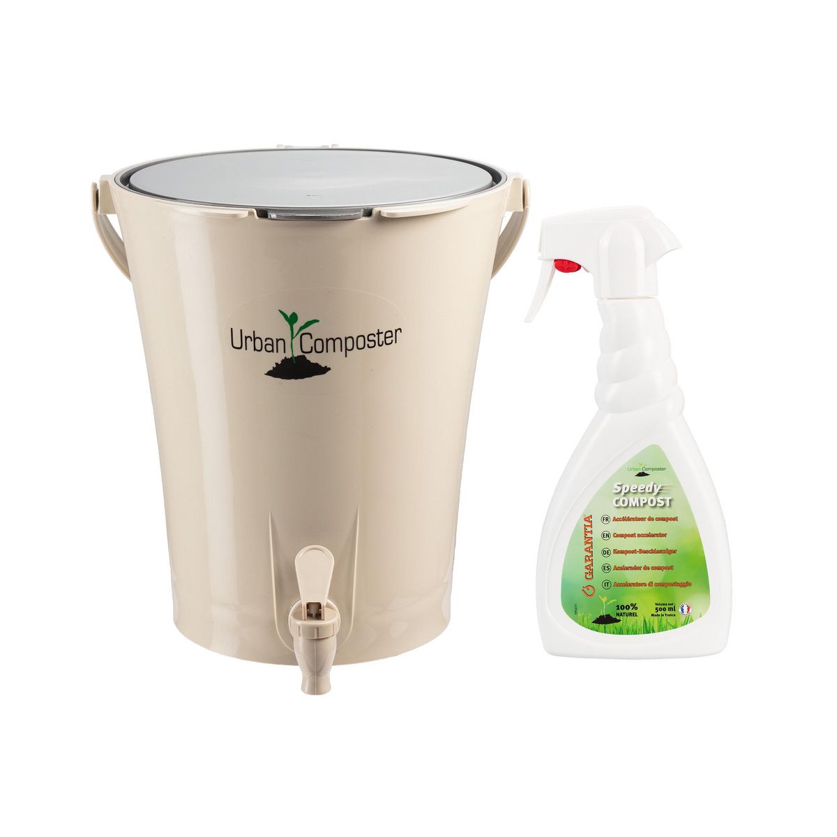 GARANTIA Urban City Kit Composteur 8 L avec Couvercle gris et Speedy-Compost