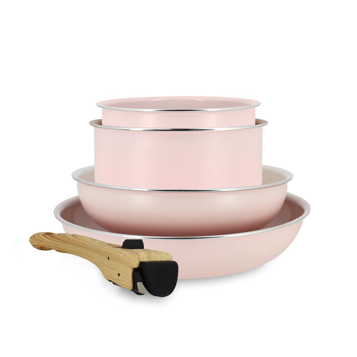 MENASTYL Batterie de cuisine 5 pièces aluminium tous feux dont induction - Rose