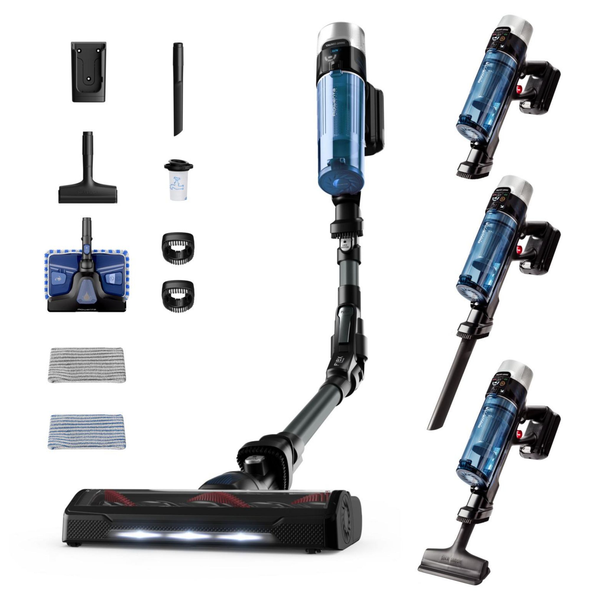 Voir la diapositive 1 : ROWENTA Aspirateur balai laveur sans fil RH20CO - Bleu et gris