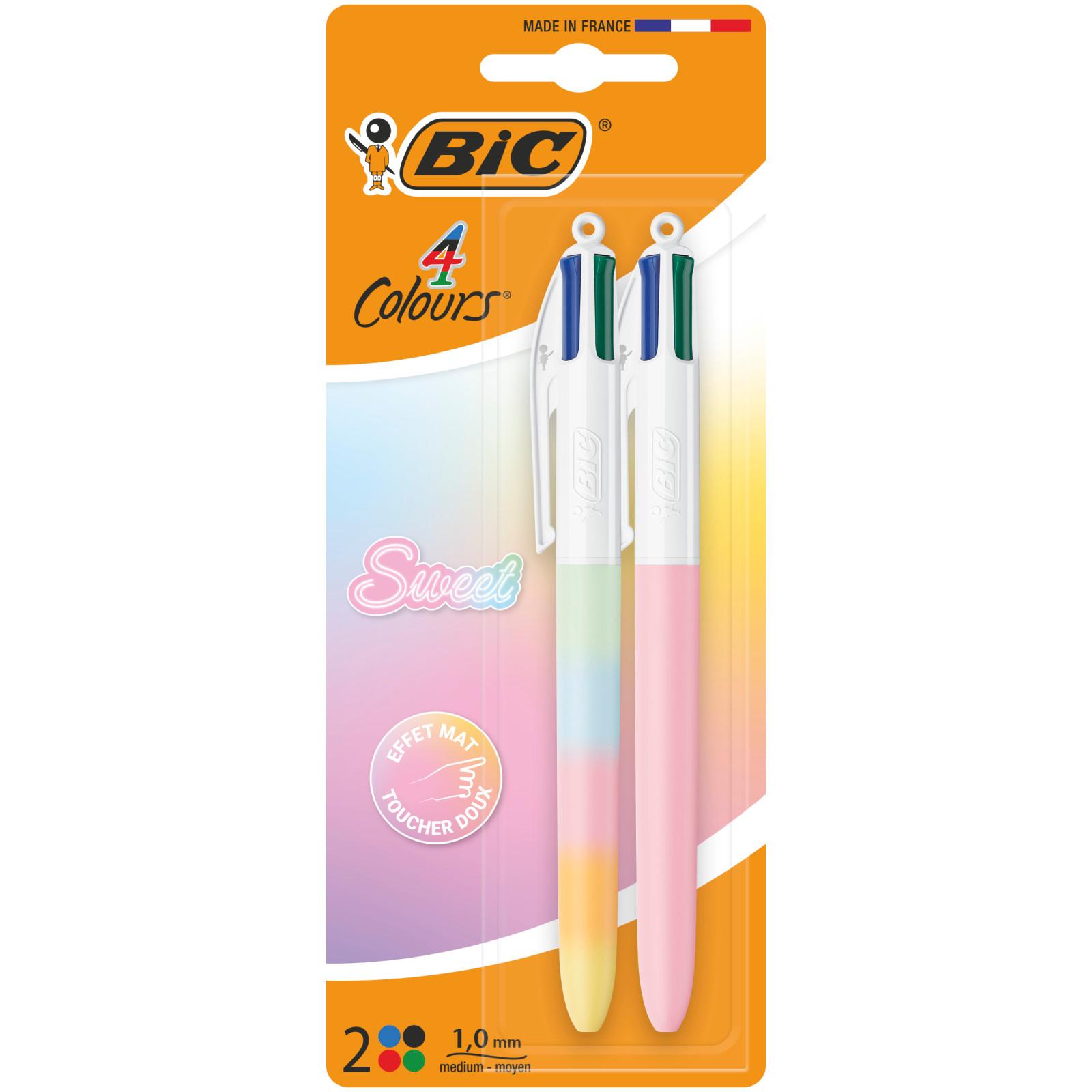 BIC Stylo bille 4 couleurs rétractable pointe moyenne uni/arc en ciel pastel sweet