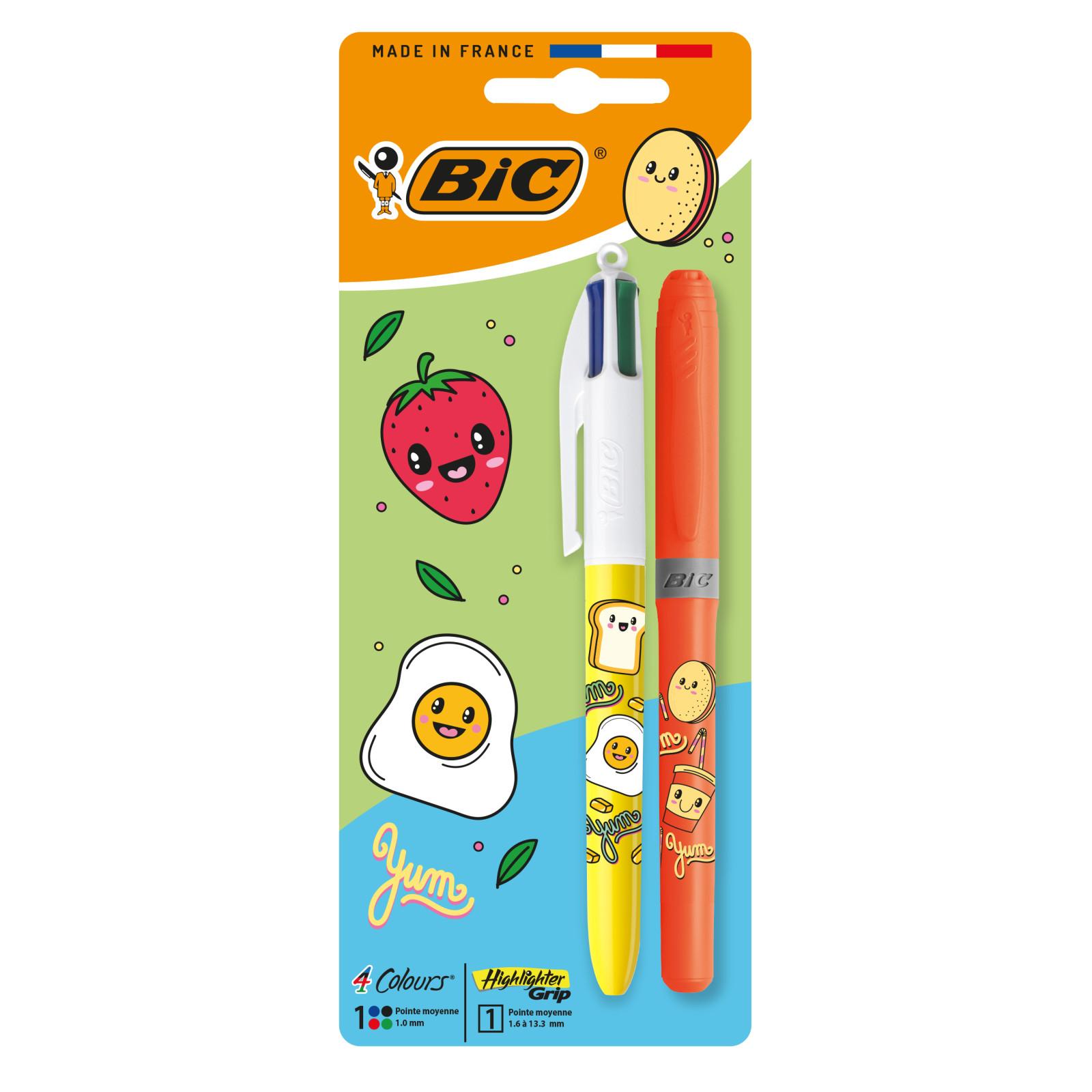 BIC Stylos 4 couleurs+surligneurs Kawai Fluo