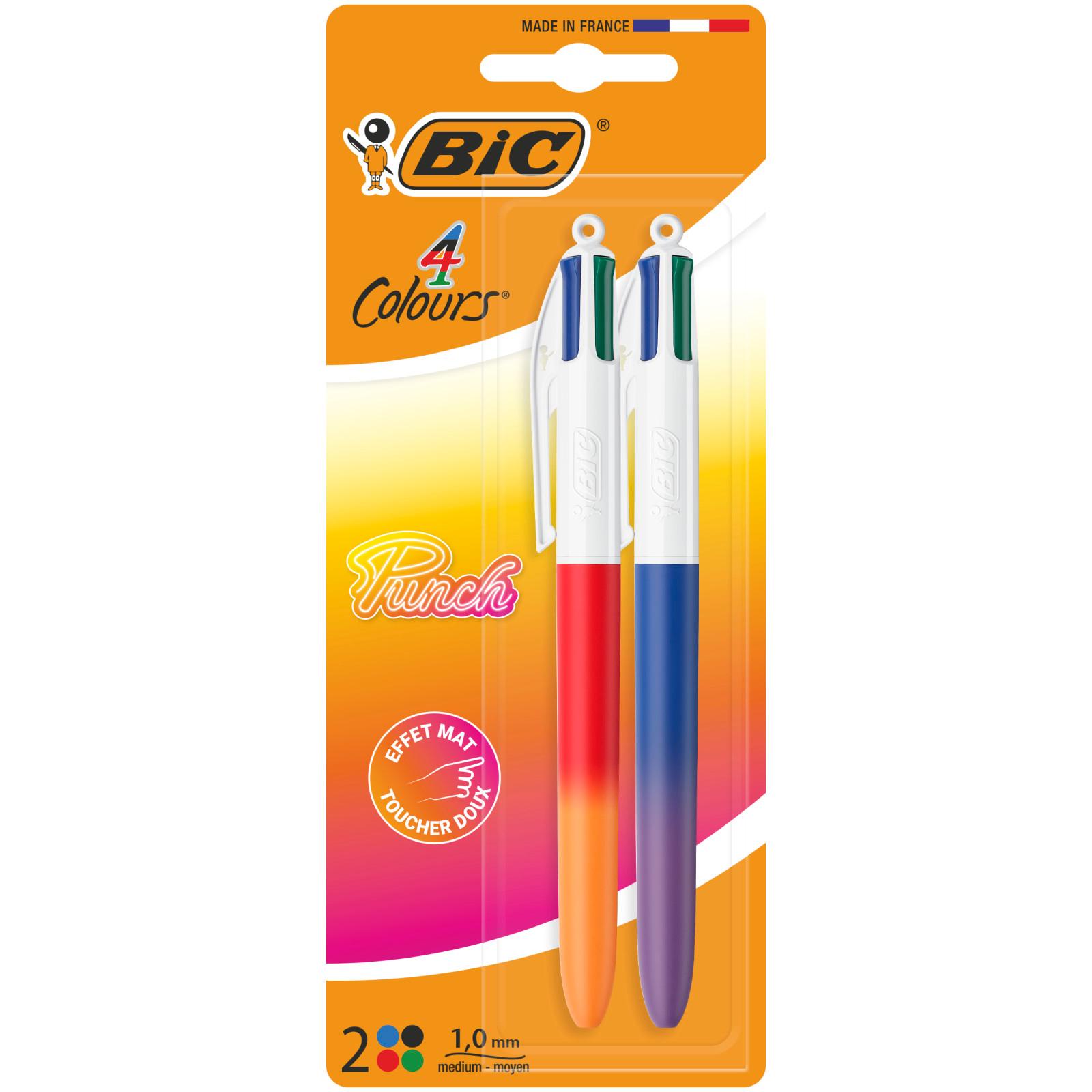 BIC Stylo bille 4 couleurs rétractable pointe moyenne Bicolore vif punch