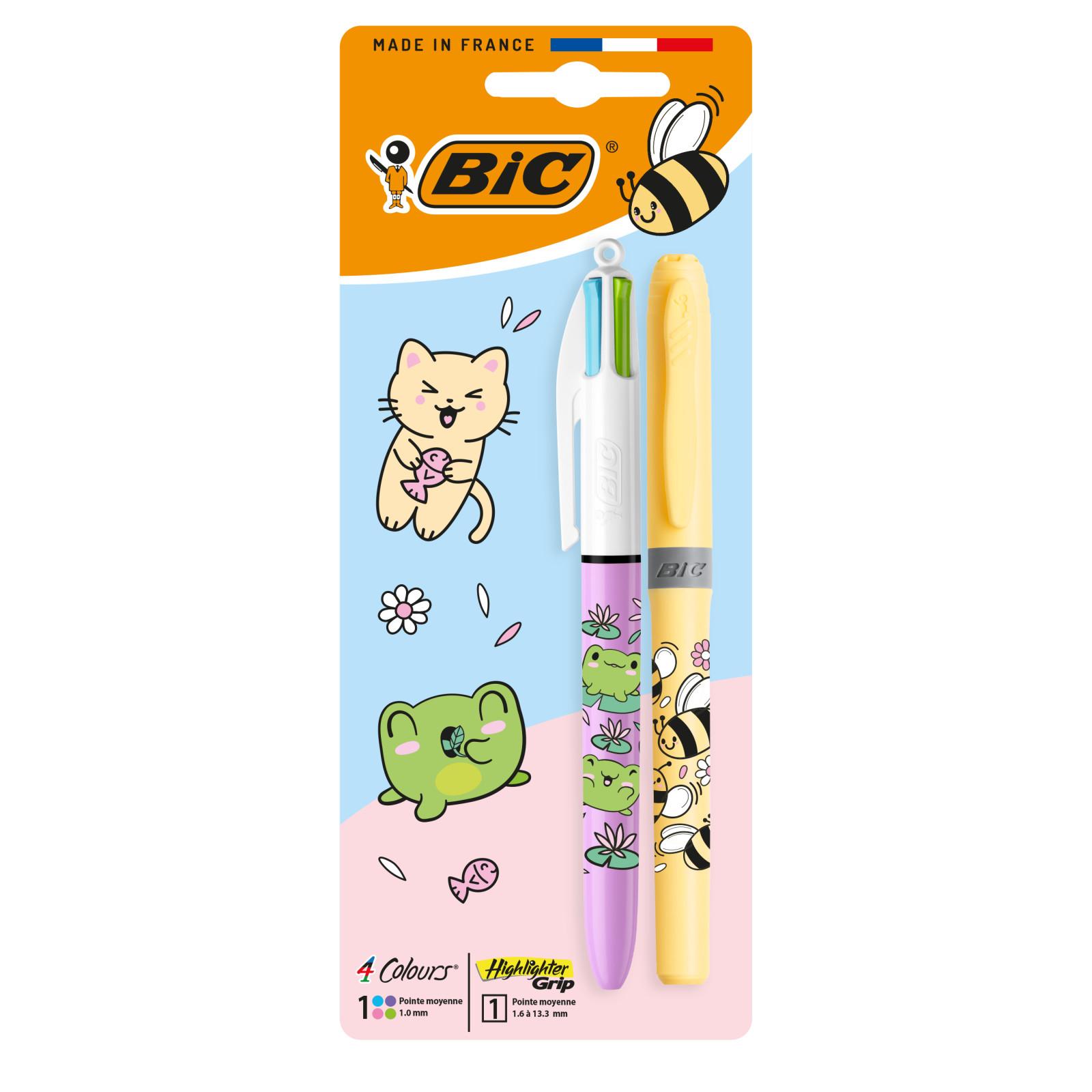 BIC Stylo 4 couleurs+surligneurs Kawai Pastel