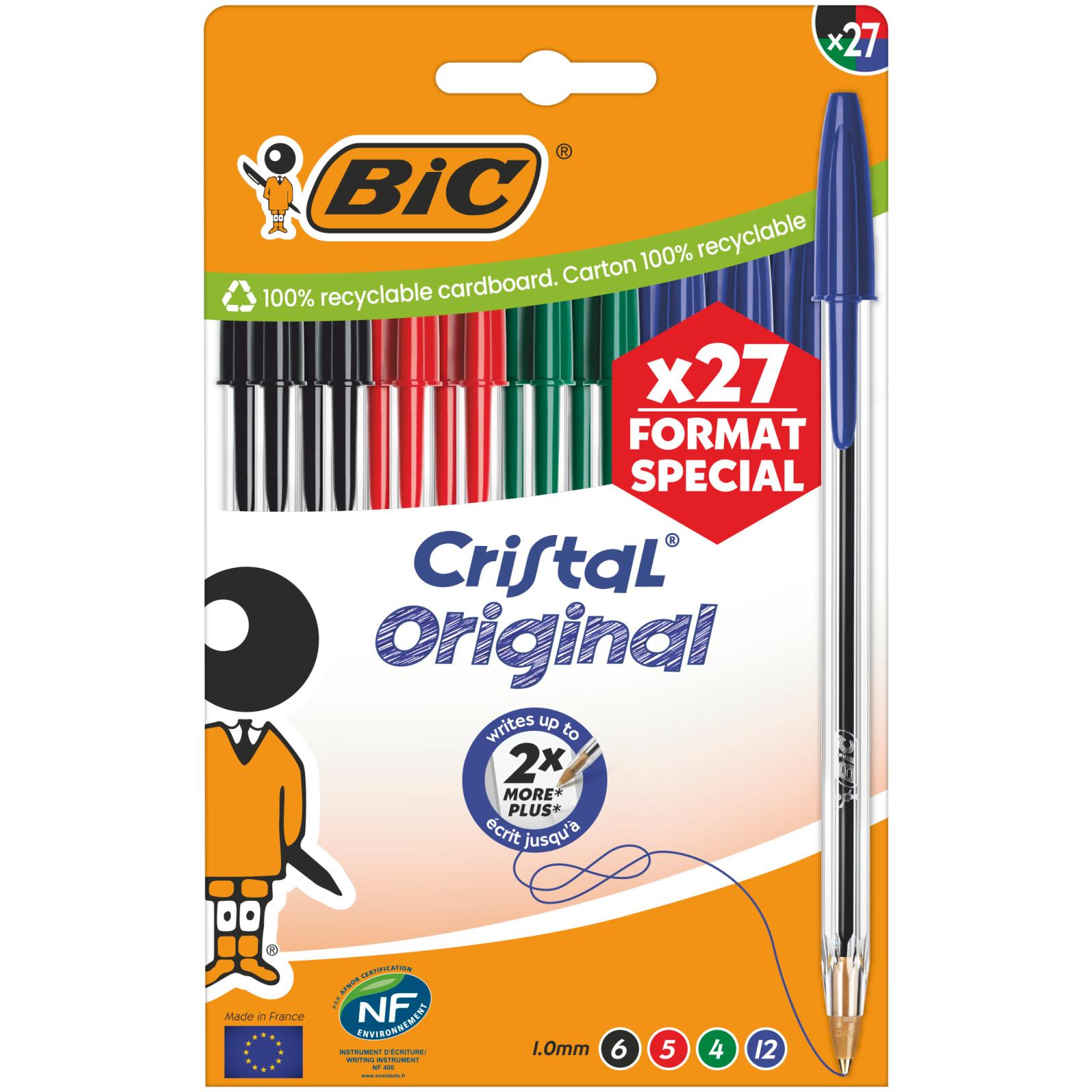 BIC Stylos Bille Cristal x27 Pointe moyenne - multicolore