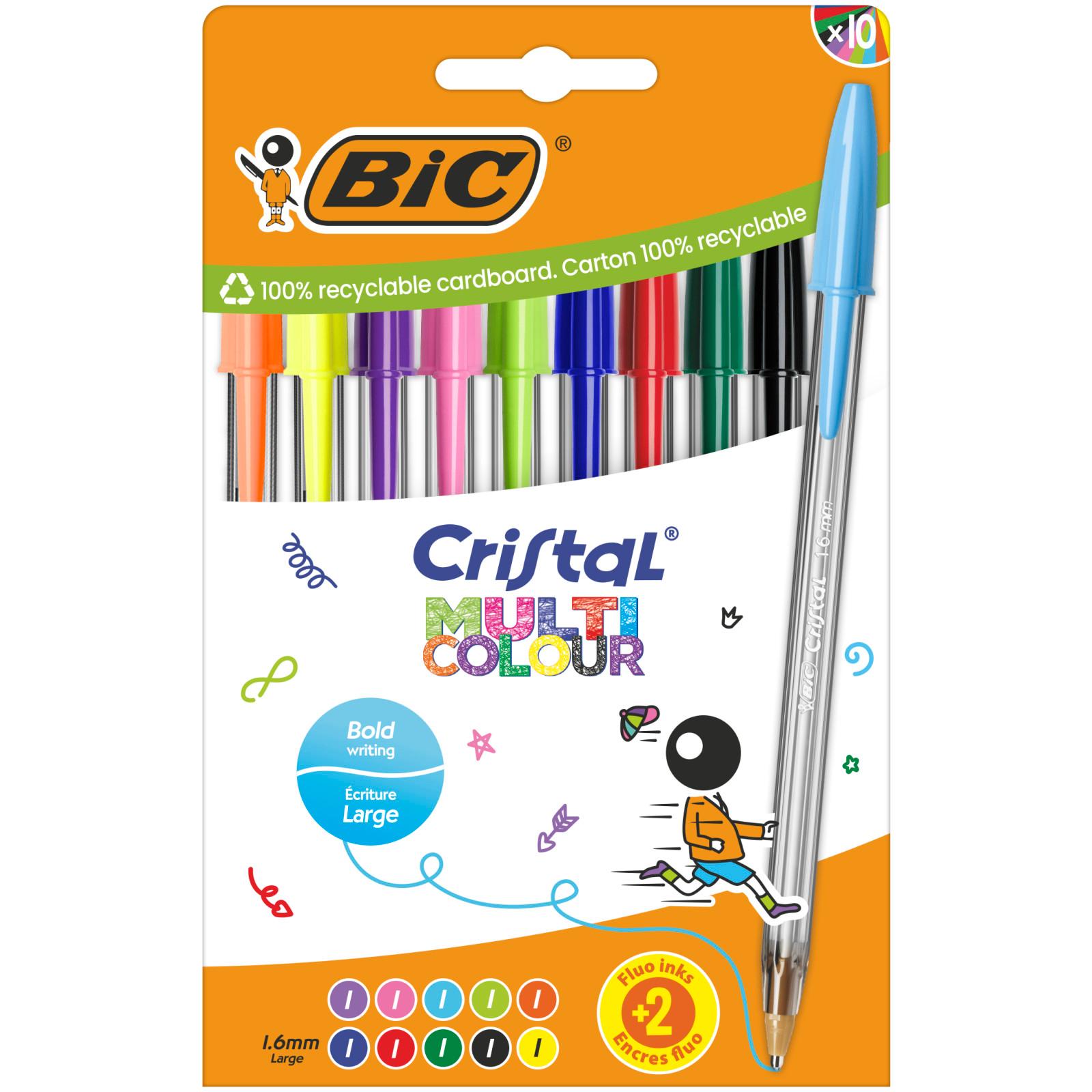 BIC Stylos billes x10 Cristal Multicolor Pointe large
