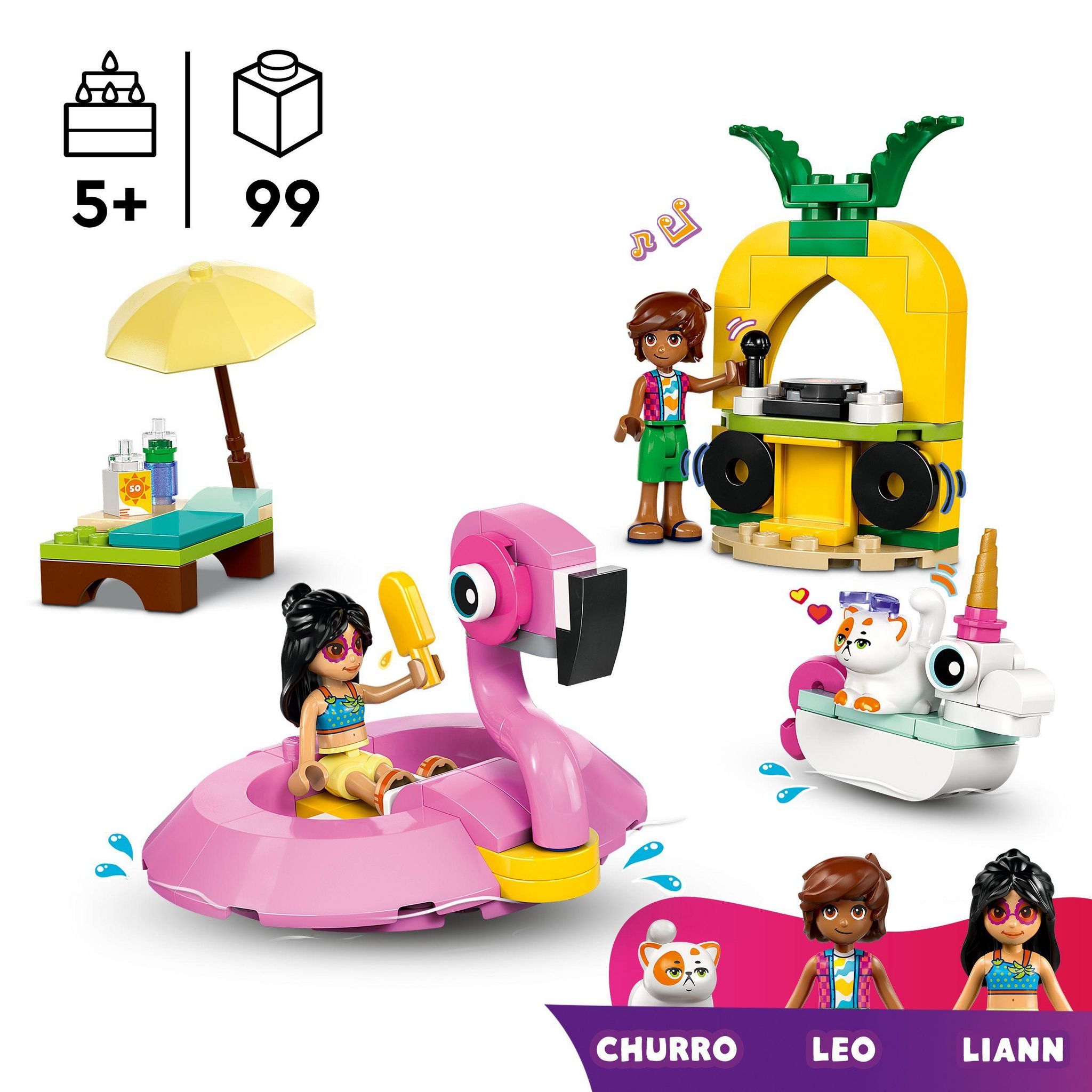 Voir la diapositive 3 : LEGO Friends 42658 - Fete dans la piscine avec les bouees Licorne et Flamant rose