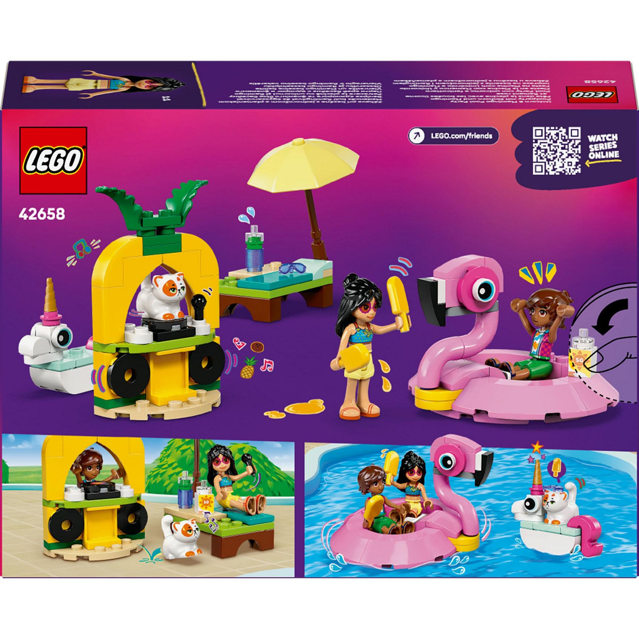Voir la diapositive 8 : LEGO Friends 42658 - Fete dans la piscine avec les bouees Licorne et Flamant rose