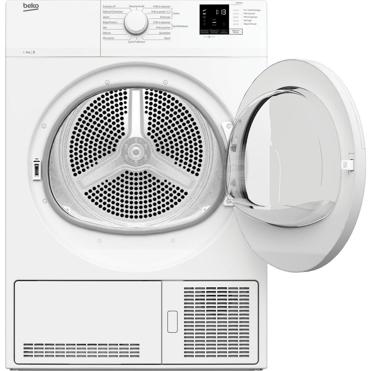 Voir la diapositive 2 : BEKO Sèche linge hublot à condensation DCB816W, 8 kg, B