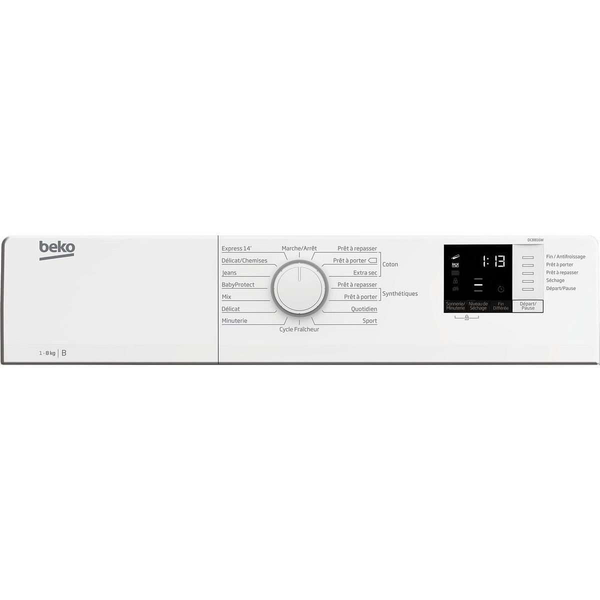 Voir la diapositive 6 : BEKO Sèche linge hublot à condensation DCB816W, 8 kg, B