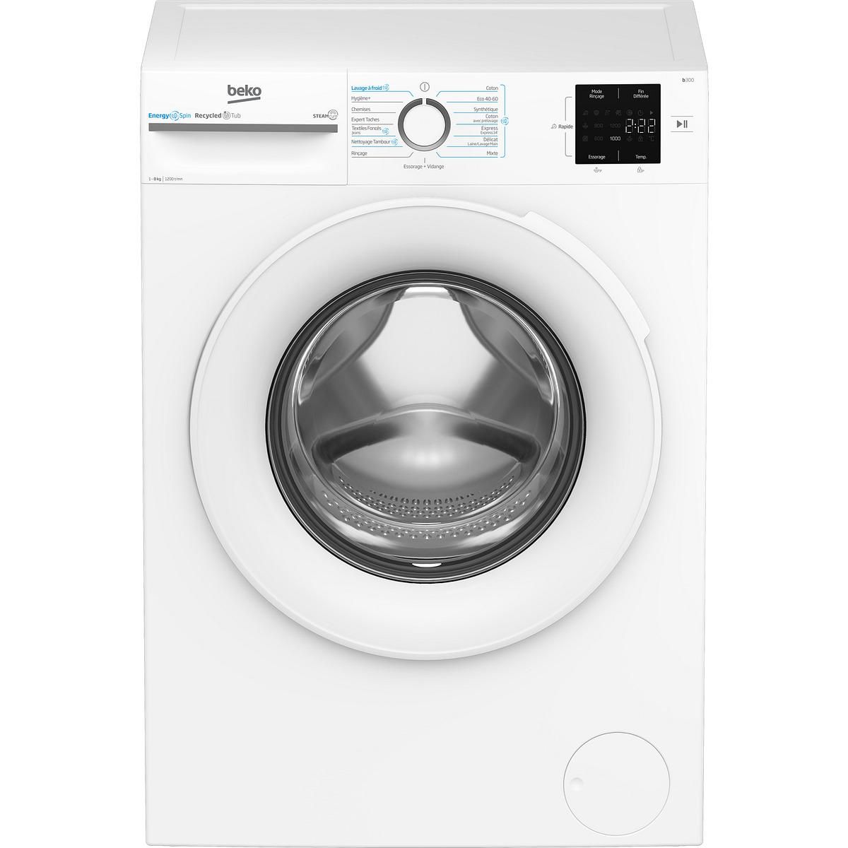 BEKO Lave linge hublot à induction BM0WU38211, 8 kg, 1200 T/min, A