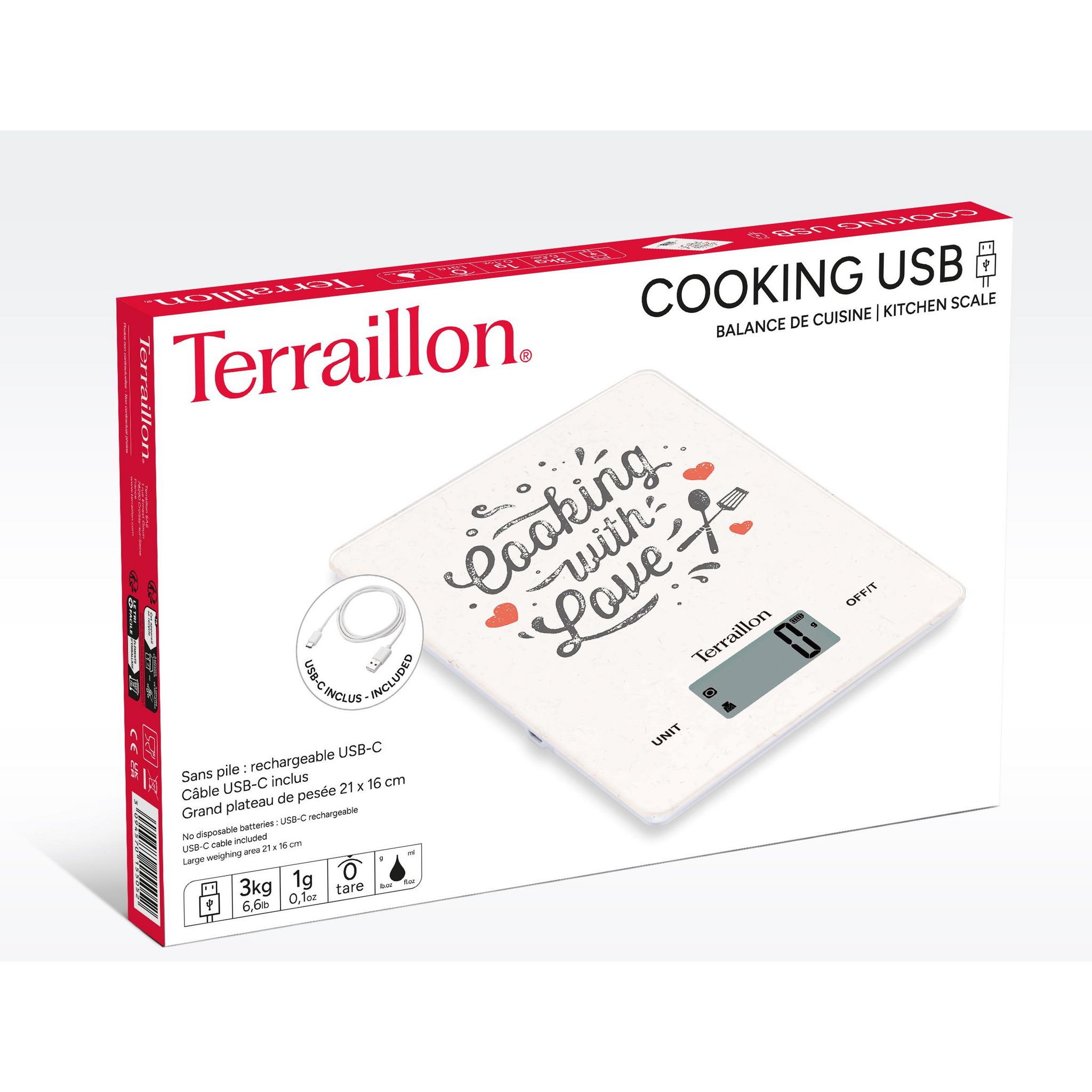 Voir la diapositive 4 : TERRAILLON Balance de cuisine COOKING USB - Blanc