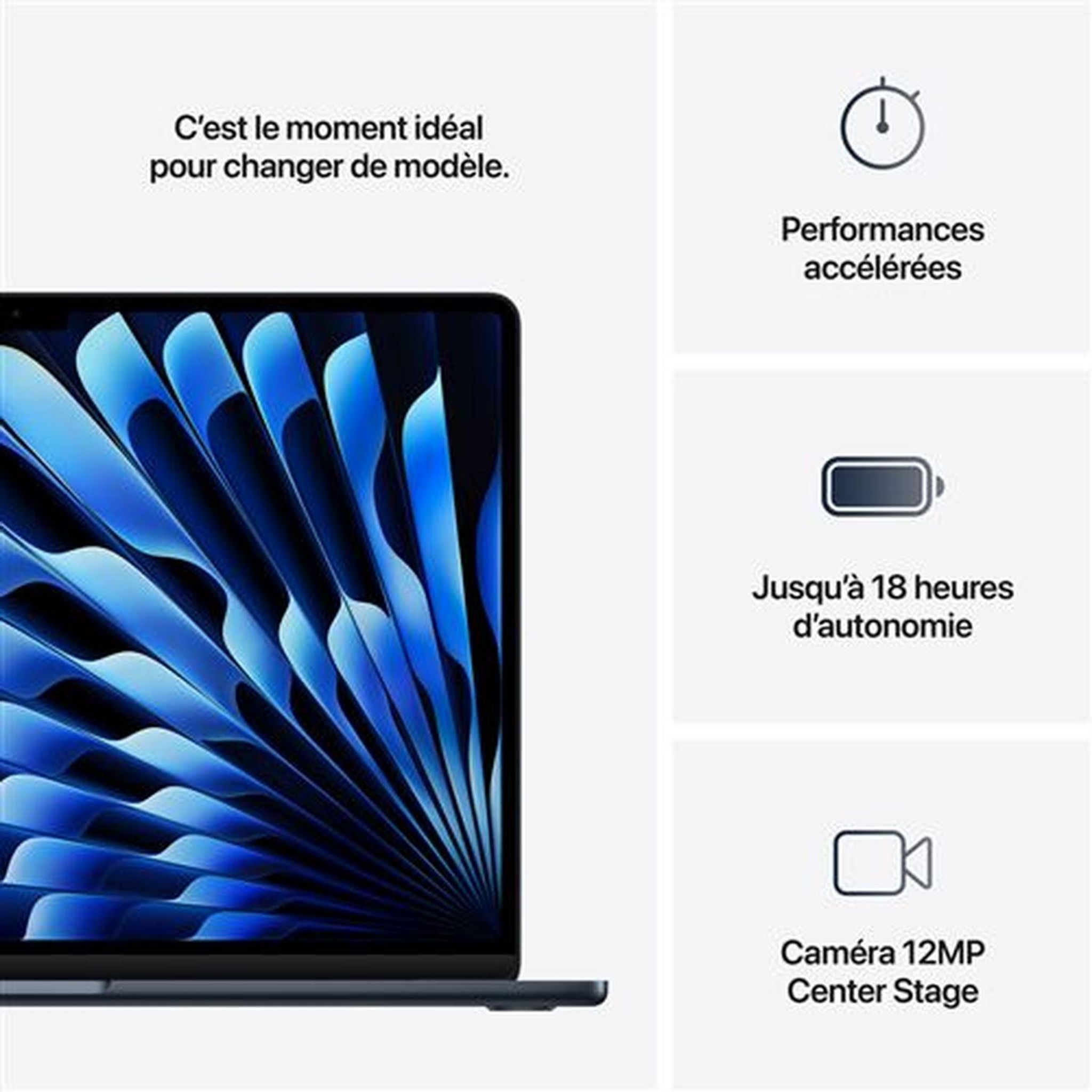 Voir la diapositive 10 : APPLE Ordinateur portable MacBook Air 15'' 512Go SSD 24Go RAM Puce M4 - Noir Midnight