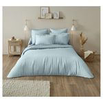 ACTUEL Parure housse de couette uni en gaze de coton DOREEN. Coloris disponibles : Bleu