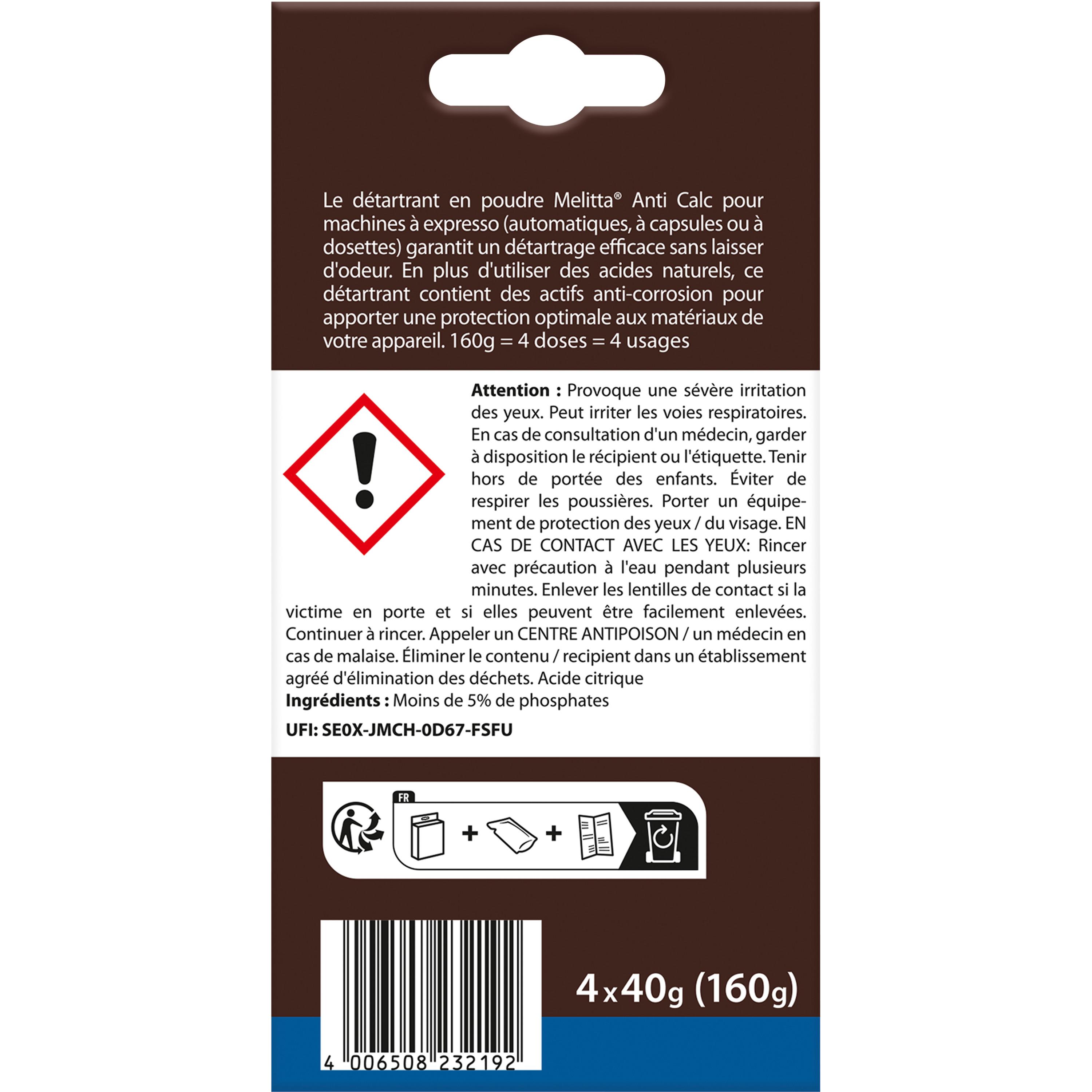 Voir la diapositive 2 : MELITTA Détartrant poudre pour machine expresso