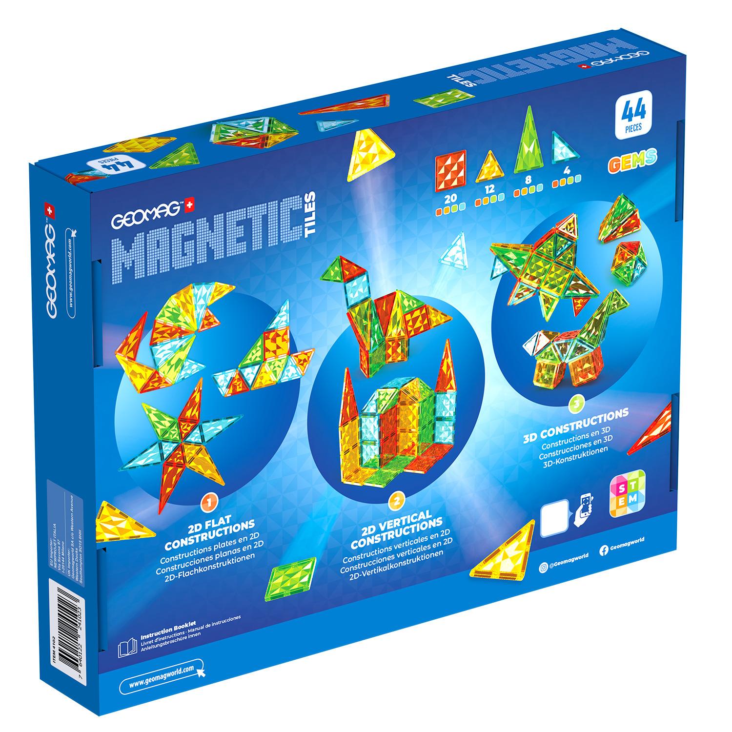 Voir la diapositive 2 : GEOMAG Jeu Magnetic Tiles 44 pièces