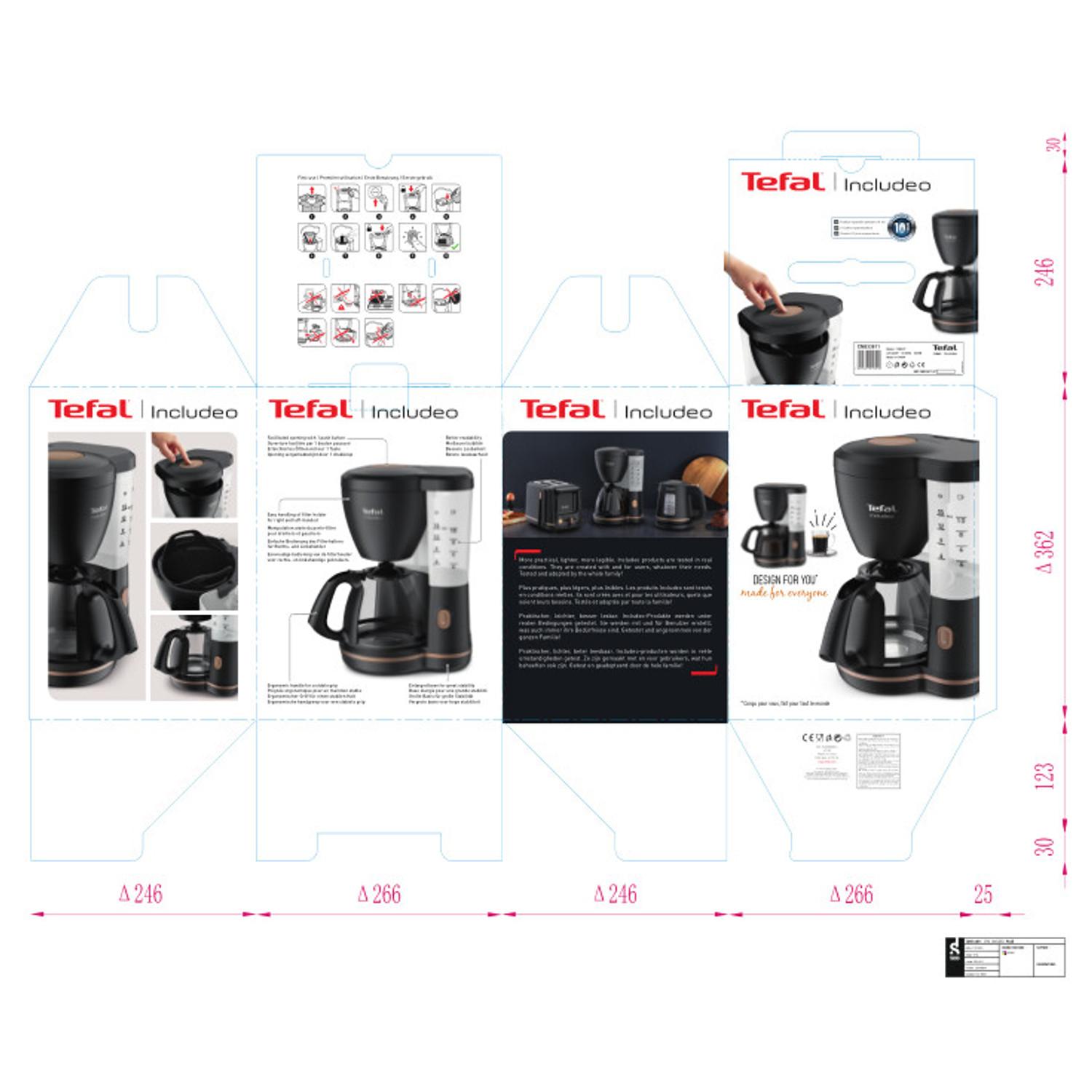 Voir la diapositive 7 : TEFAL Cafetière à filtre Includeo  CM533811 - Noir