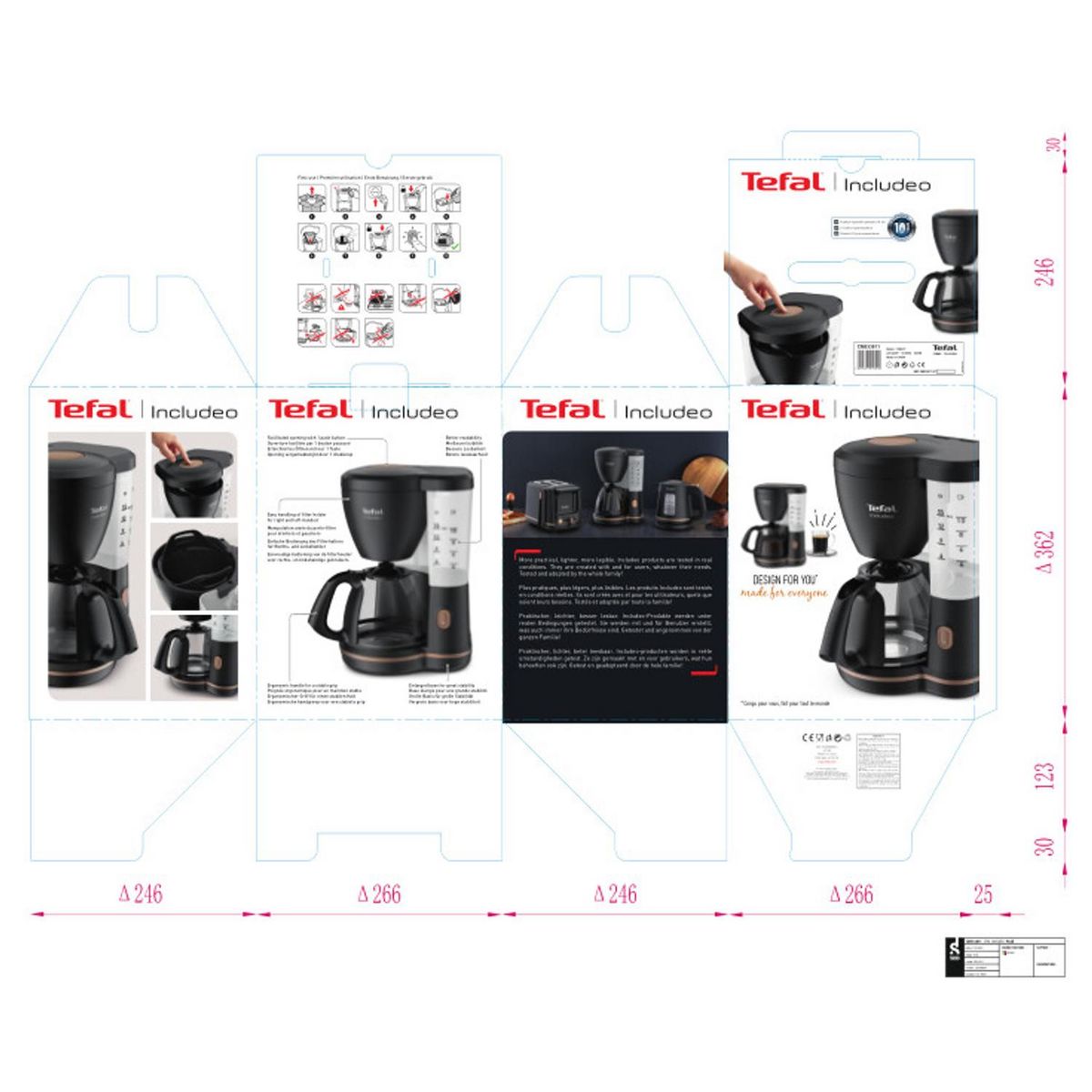 TEFAL Cafetière à filtre Includeo  CM533811 - Noir