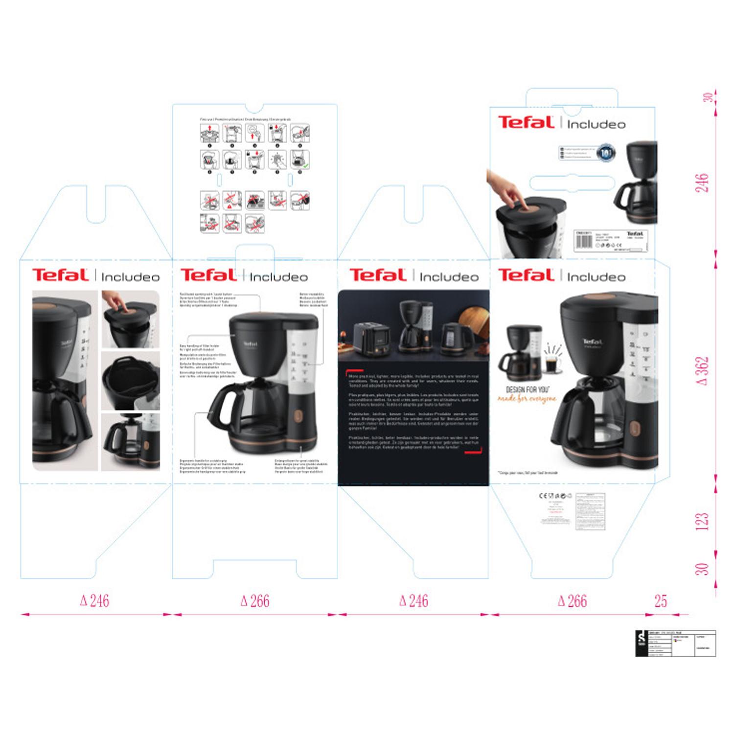Voir la diapositive 8 : TEFAL Cafetière à filtre Includeo  CM533811 - Noir
