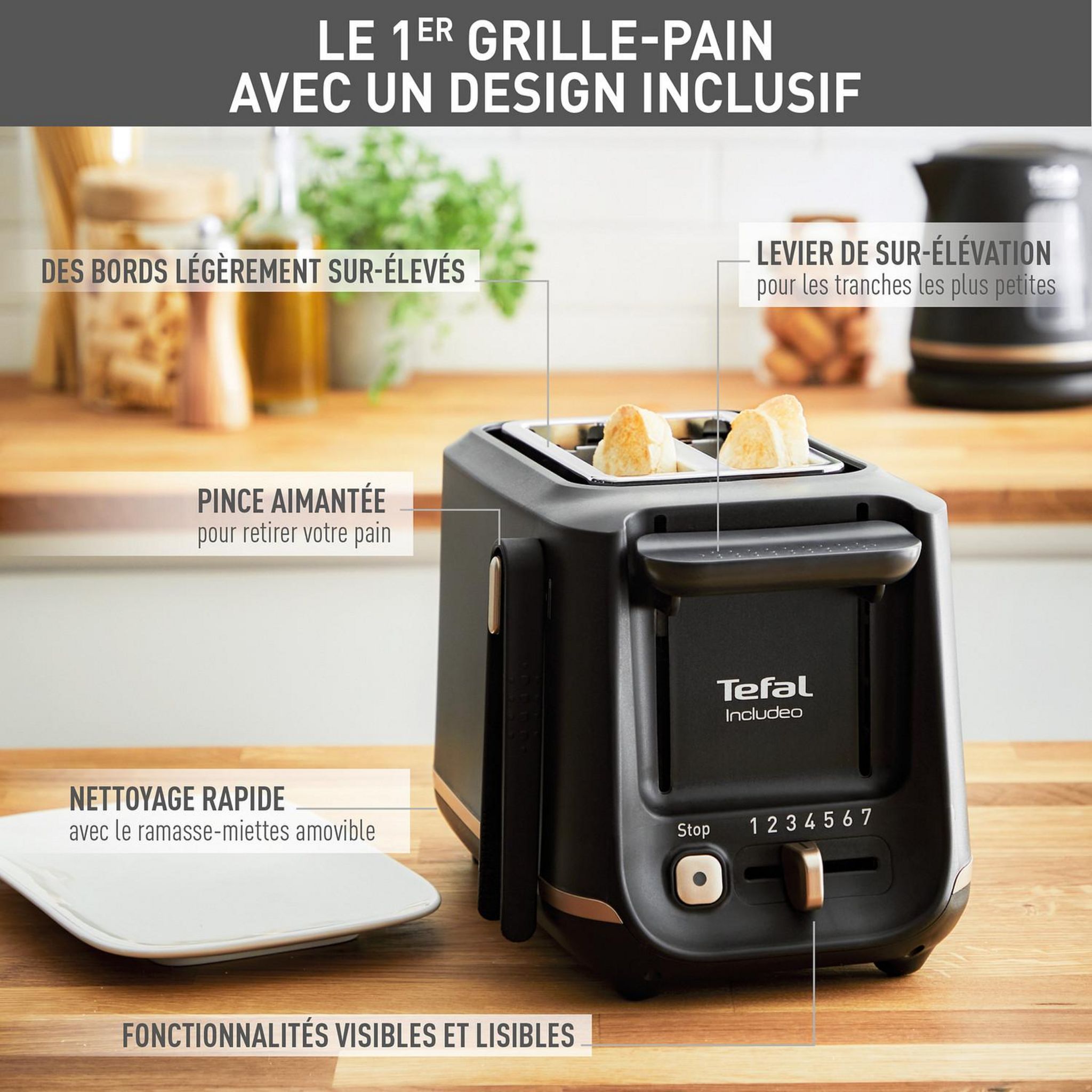 Voir la diapositive 5 : TEFAL Grille pain TT533811 - Noir