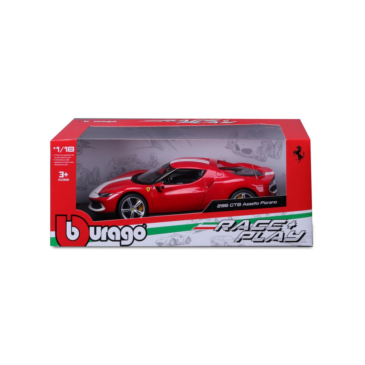 BBURAGO Voiture 296 GTB échelle 1/18ème  - Rouge et Blanche