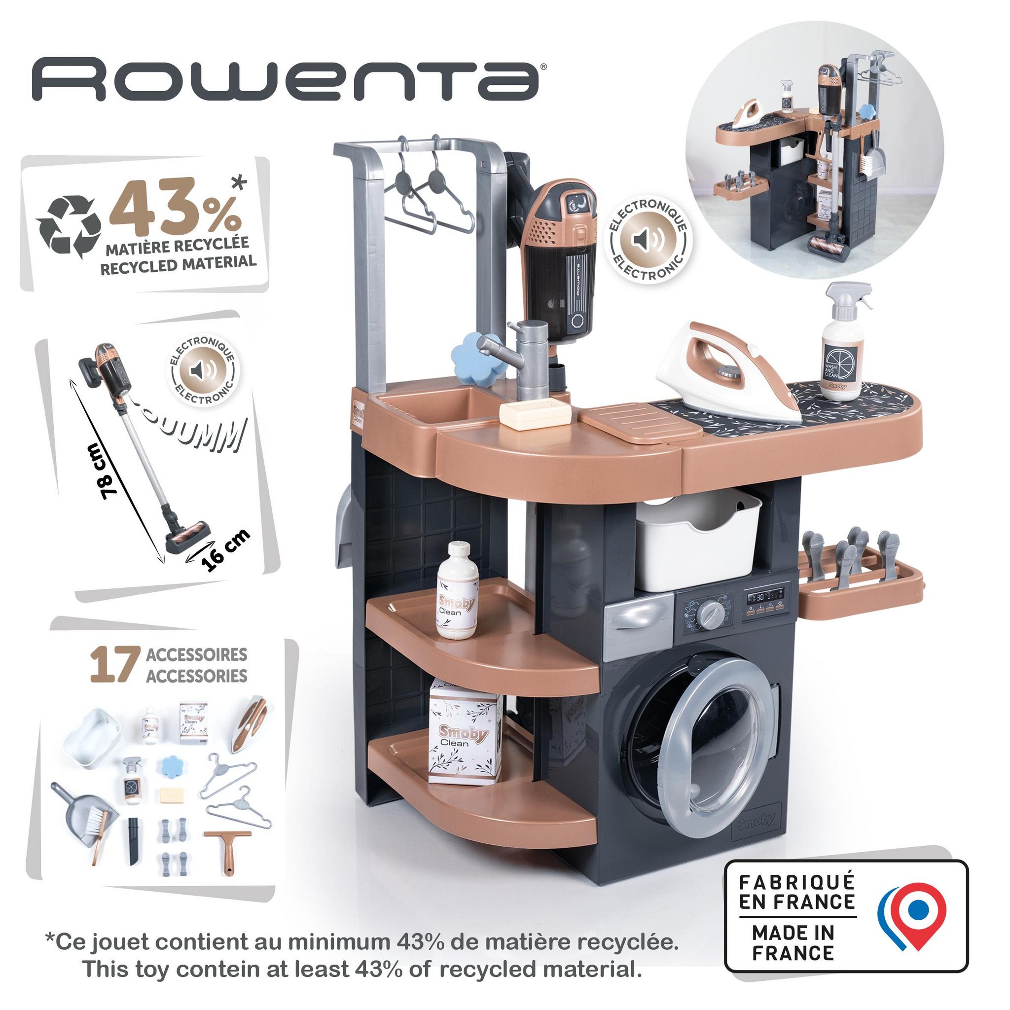 Voir la diapositive 2 : SMOBY Buanderie pour laver et nettoyer le linge Rowenta