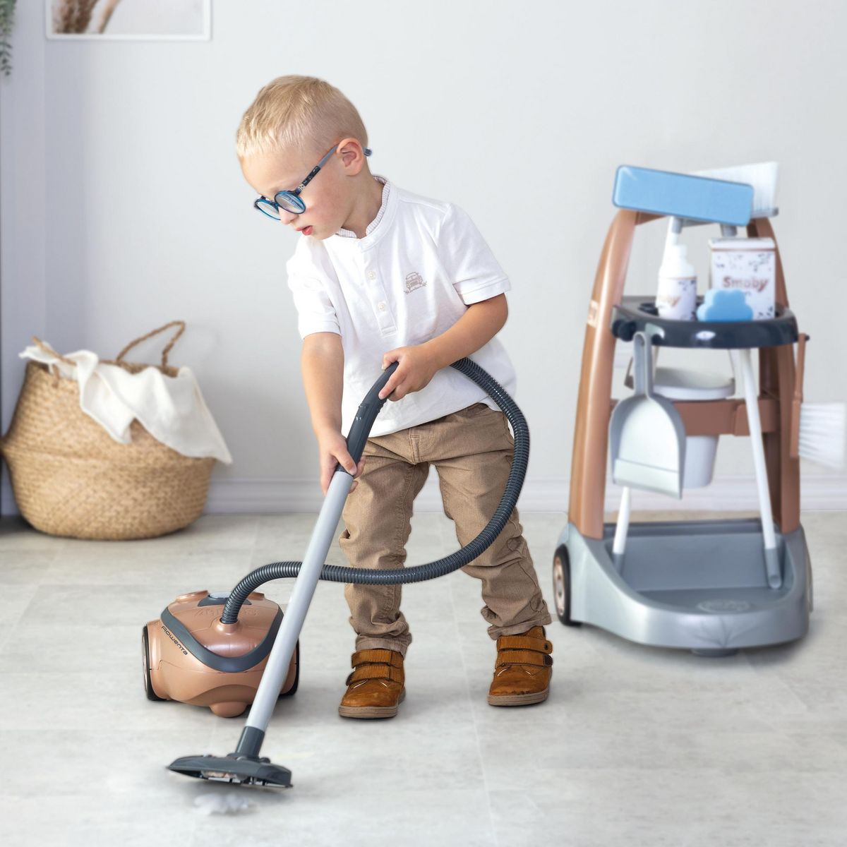 SMOBY Chariot de ménage avec aspirateur Rowenta