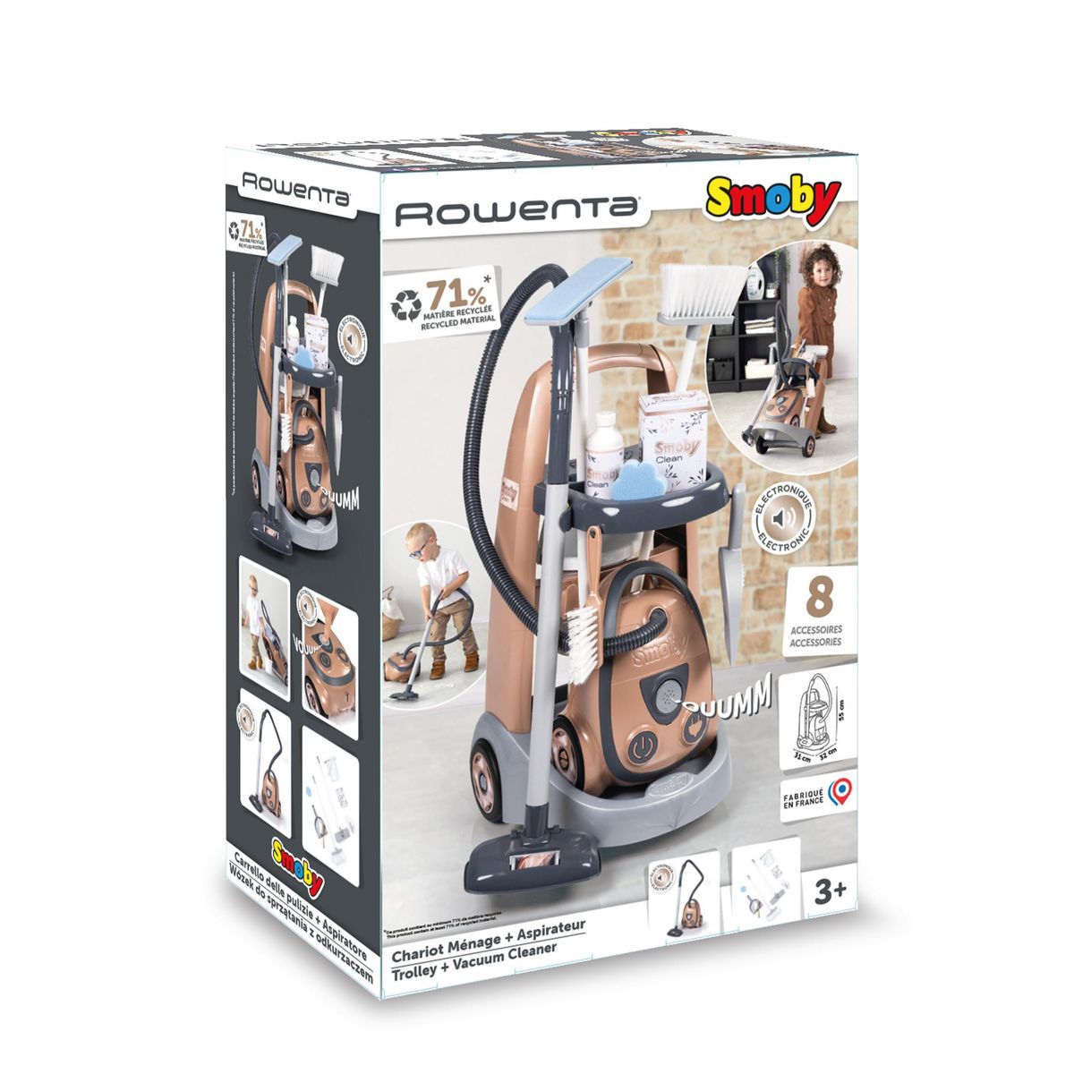 SMOBY Chariot de ménage avec aspirateur Rowenta