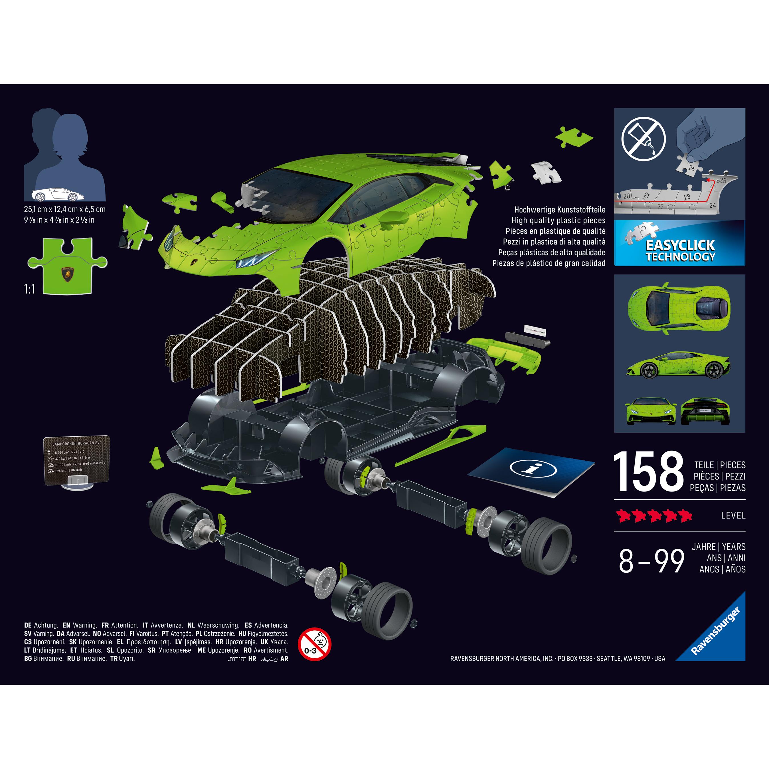 Voir la diapositive 2 : RAVENSBURGER Puzzle 3D Iconics Lamborghini Huracan EVO - Verte