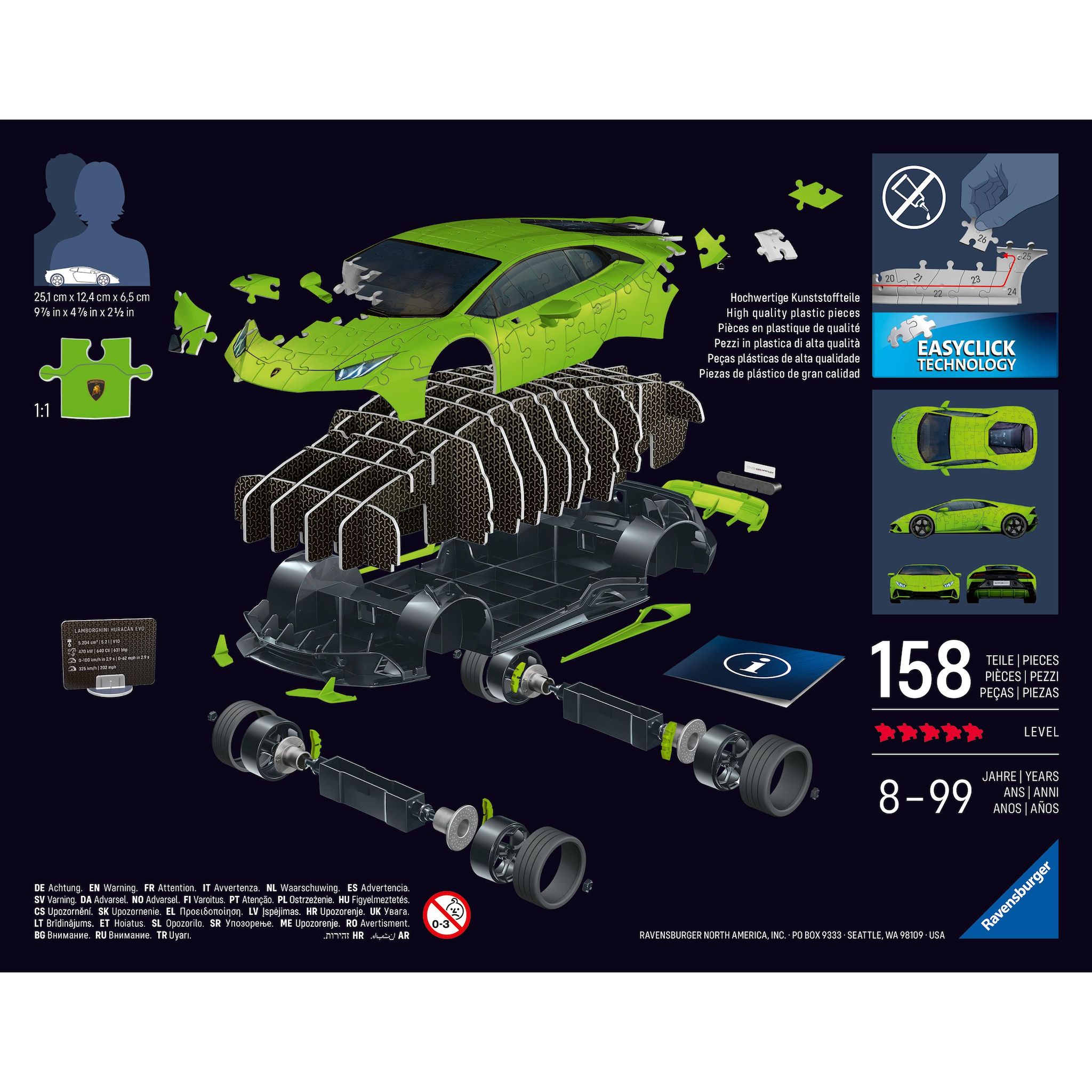 Voir la diapositive 2 : RAVENSBURGER Puzzle 3D Iconics Lamborghini Huracan EVO - Verte