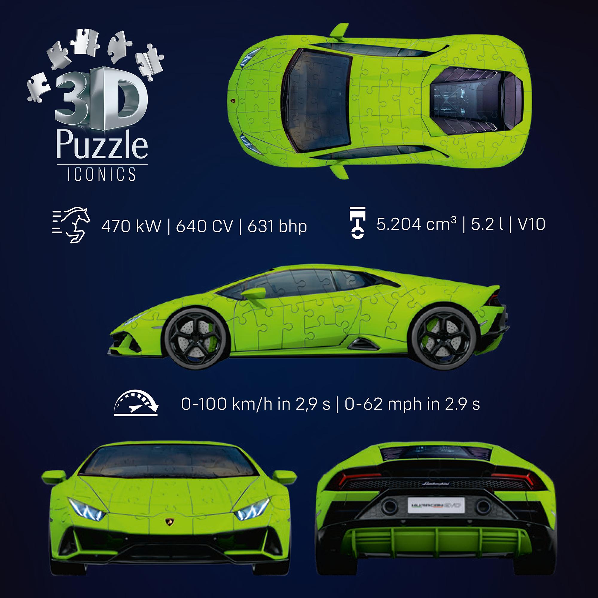 Voir la diapositive 3 : RAVENSBURGER Puzzle 3D Iconics Lamborghini Huracan EVO - Verte